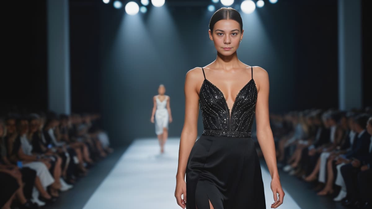 Ein Model läuft auf einem Catwalk