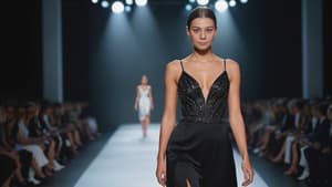 Ein Model läuft auf einem Catwalk