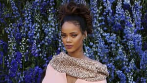 Rihanna in einem rosafarbenen Dress bei der Dior Fashion Show im Jahr 2015. 