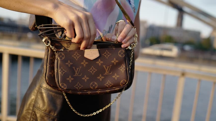 Eine Frau hält eine Louis Vuitton Multi Pochette Accessoires