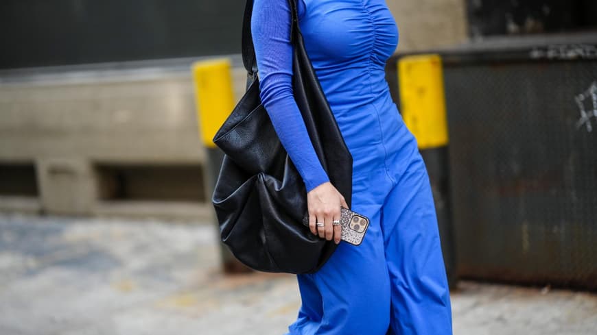 New York Fashion Week kleid blau Streetstyle
