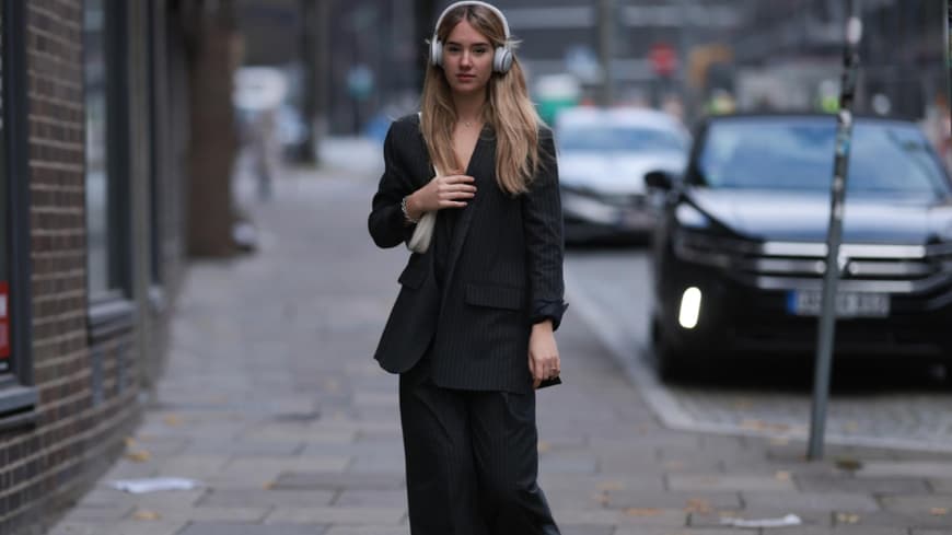 Nadelstreifen Hose Blazer mit Nadelstreifen dunkelblau