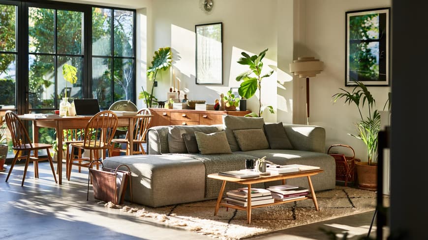 Wohn- und Esszimmer mit vielen Pflanzen