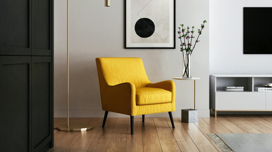 Wohnzimmer mit gelbem Sessel