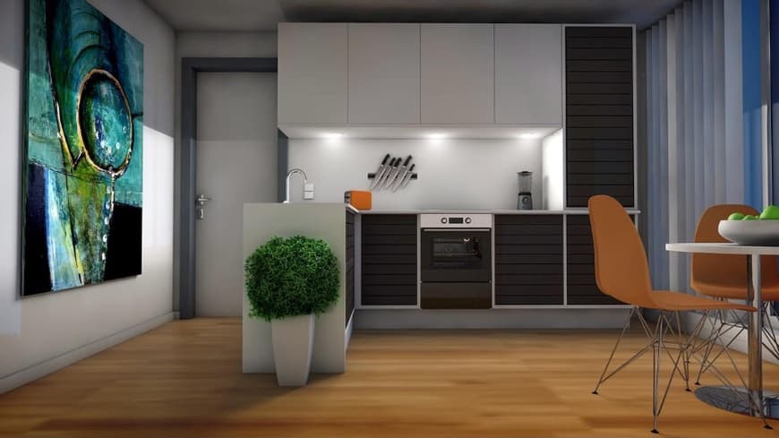 Eine Wohnung mit offener Aufteilung