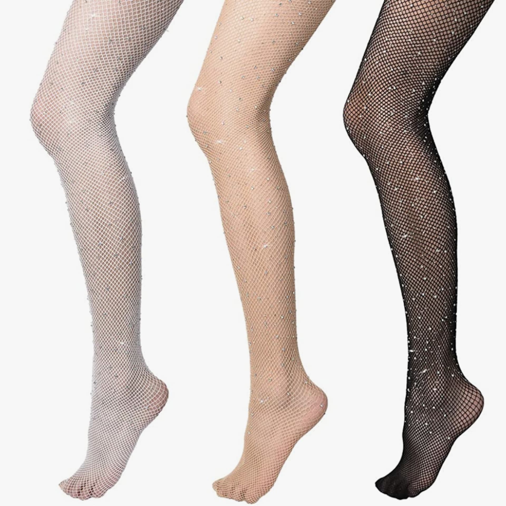 Vathery Damen Sexy Strumpfhose 3 Paar Strass Fischnetz Netzstrümpfe Hoher Taille Schwarz