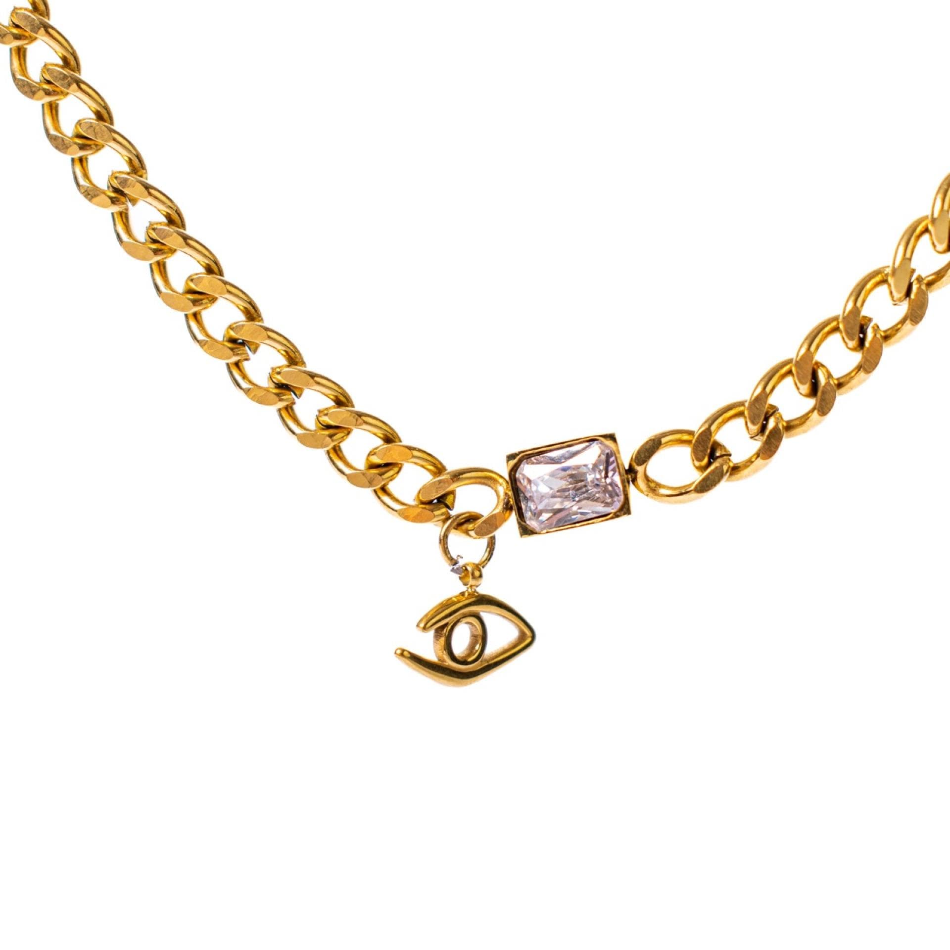 Golde Kette Diamond Eye aus Edelstahl mit kleinem Zirkoniastein von Necklays, ca. 35 Euro