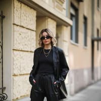 Lederblazer kombinieren So liegen sie immer im Trend Stylische Frau in schwarzem Lederblazer