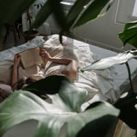 Frau liest Buch im Bett