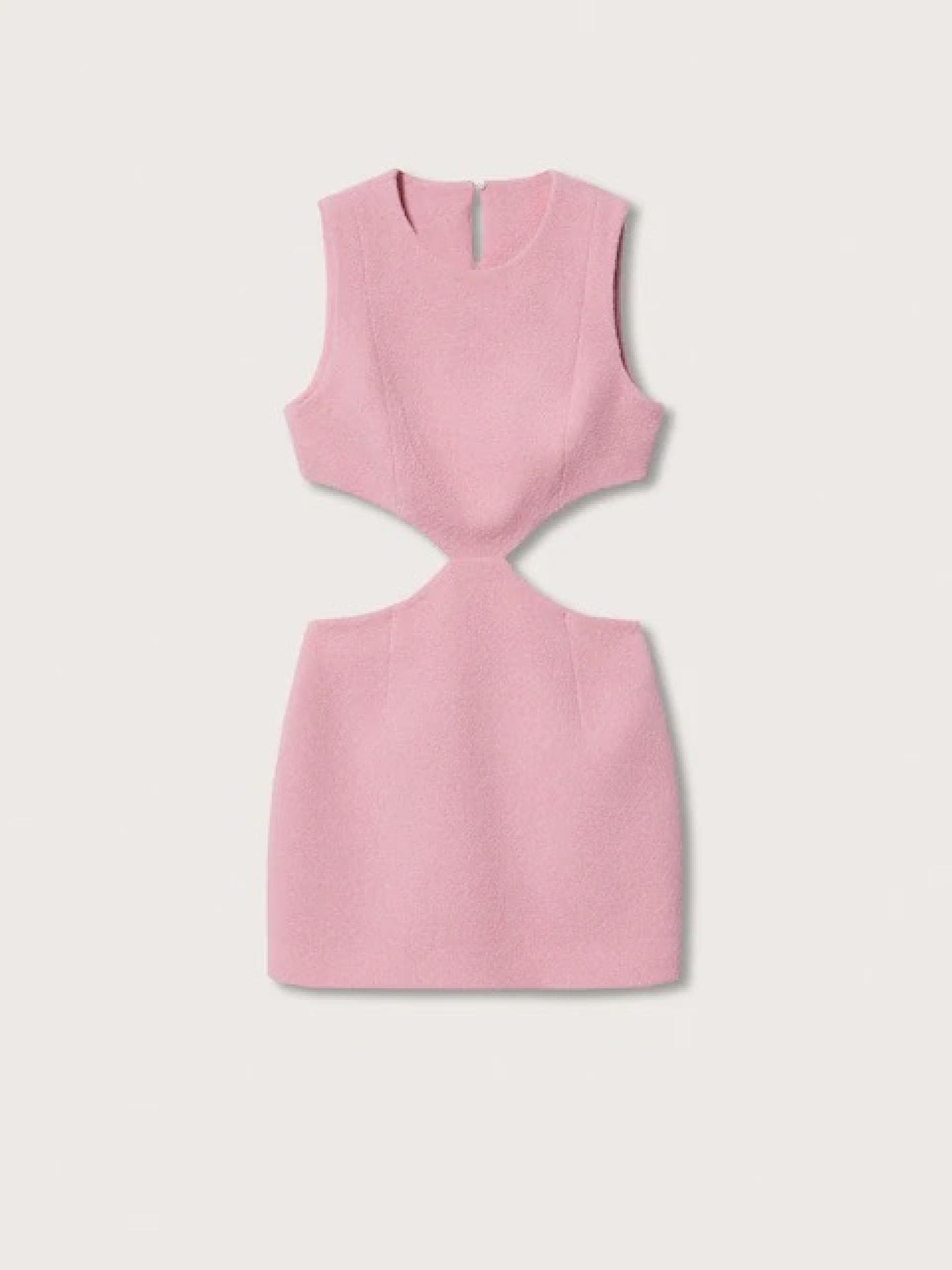 Mango Tweed Kleid rosa mit Cut Outs