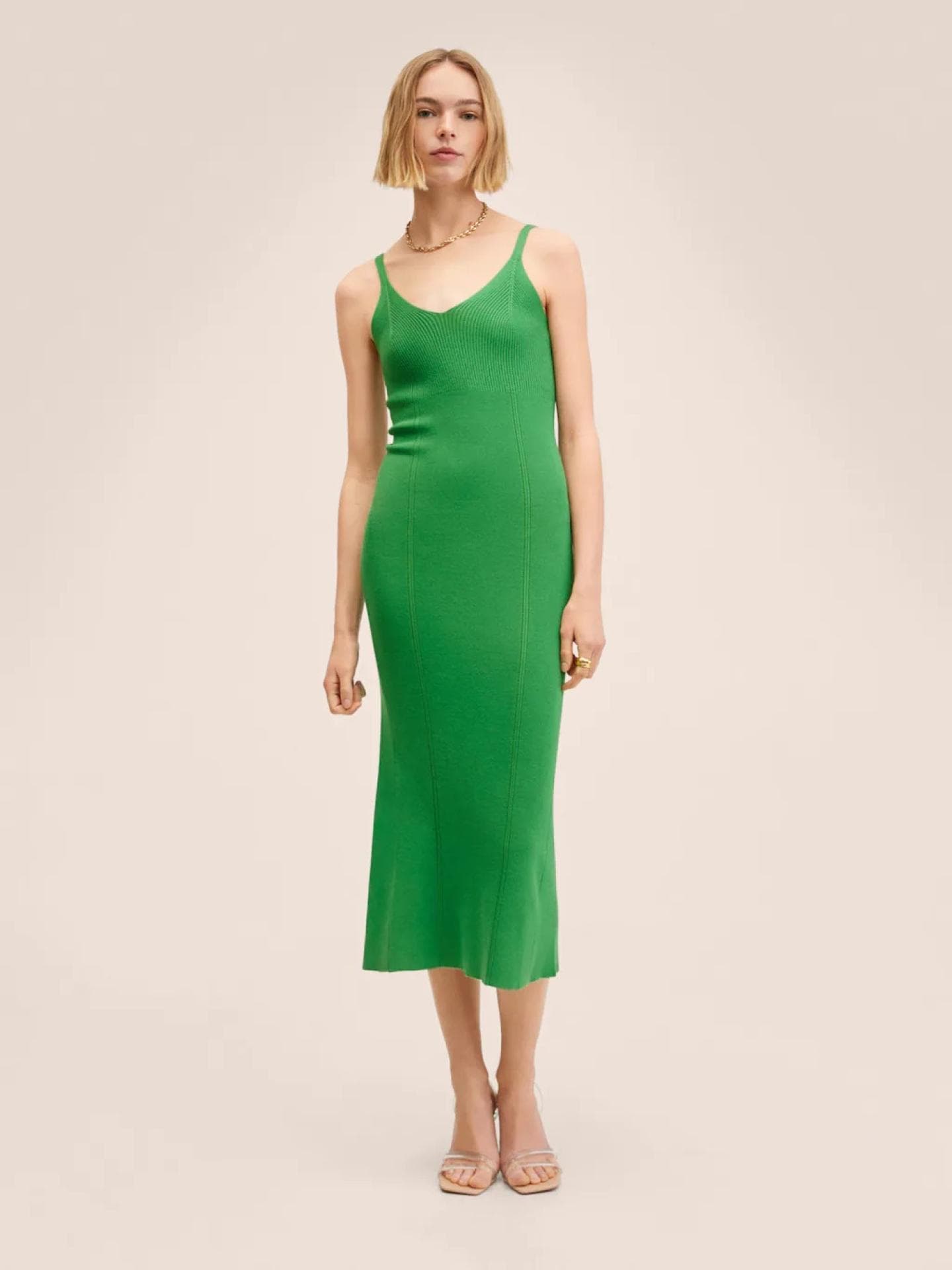 Kleid mit Rippmuster grün Mango