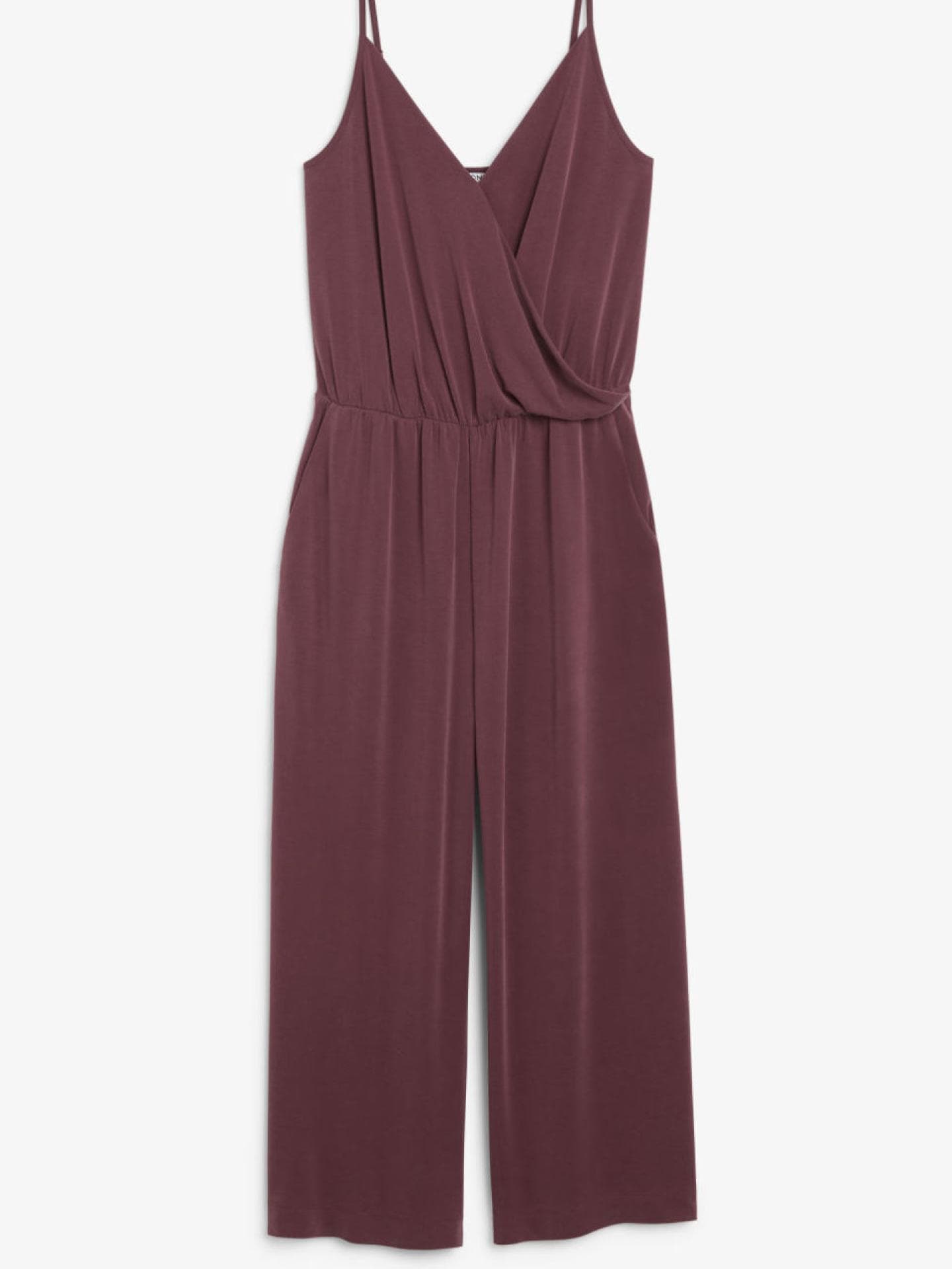 Monki Burgundy super-soft wrap jumpsuit