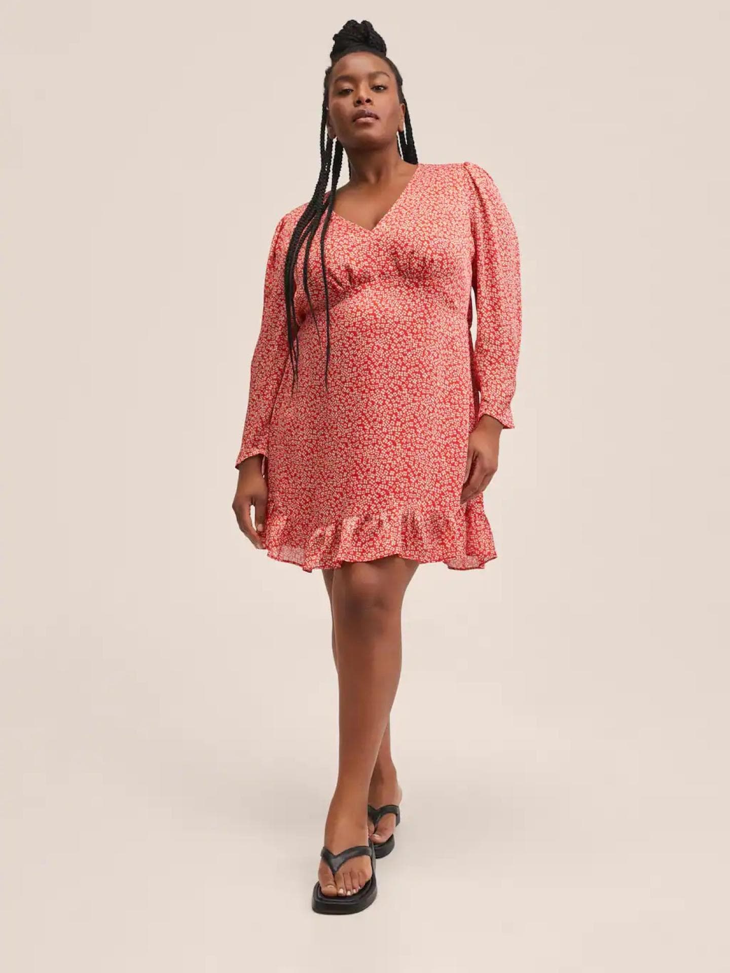 Printkleid mit Ballonärmel rot Mango