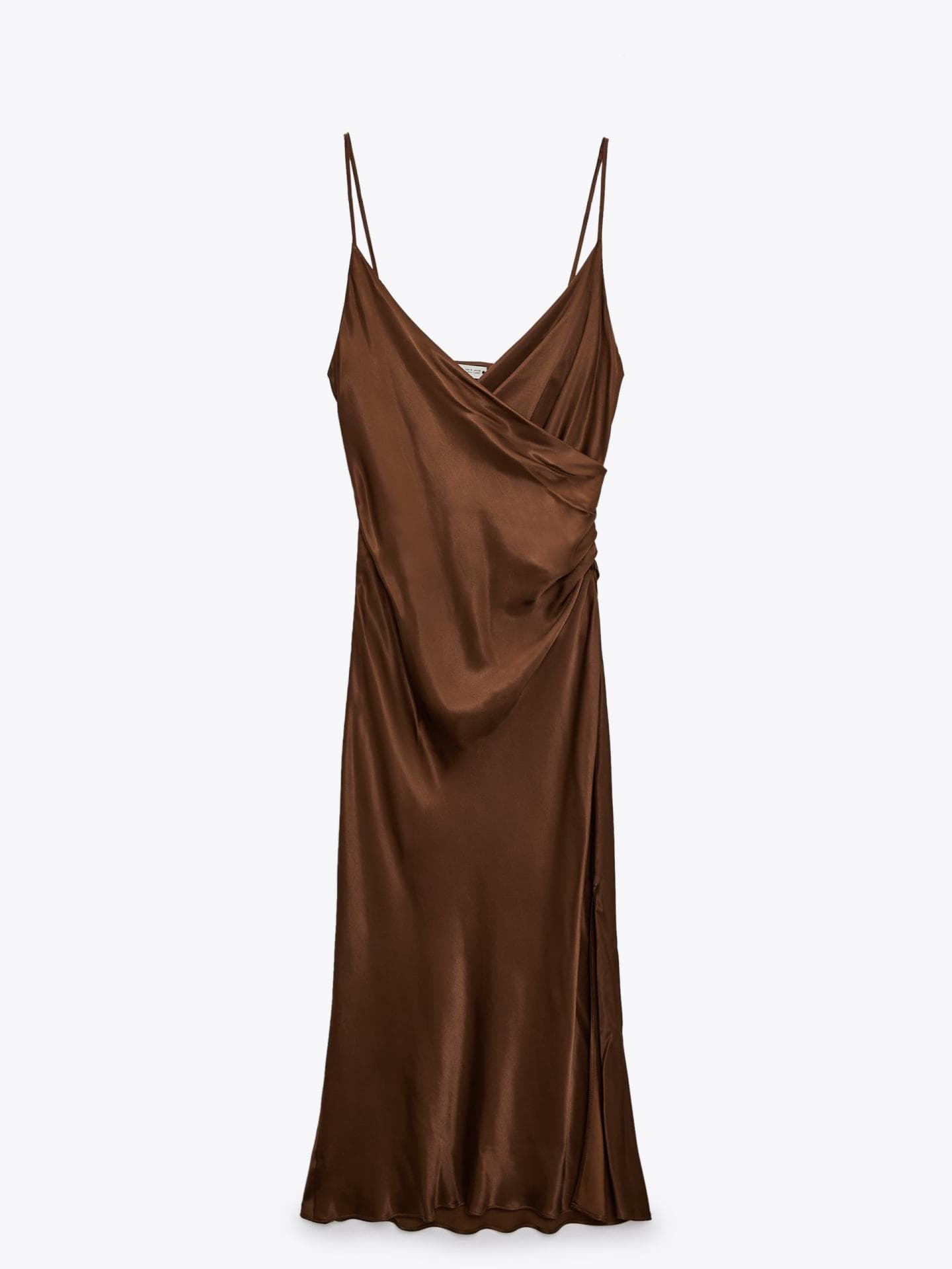 MIDI-KLEID IN SATINOPTIK braun