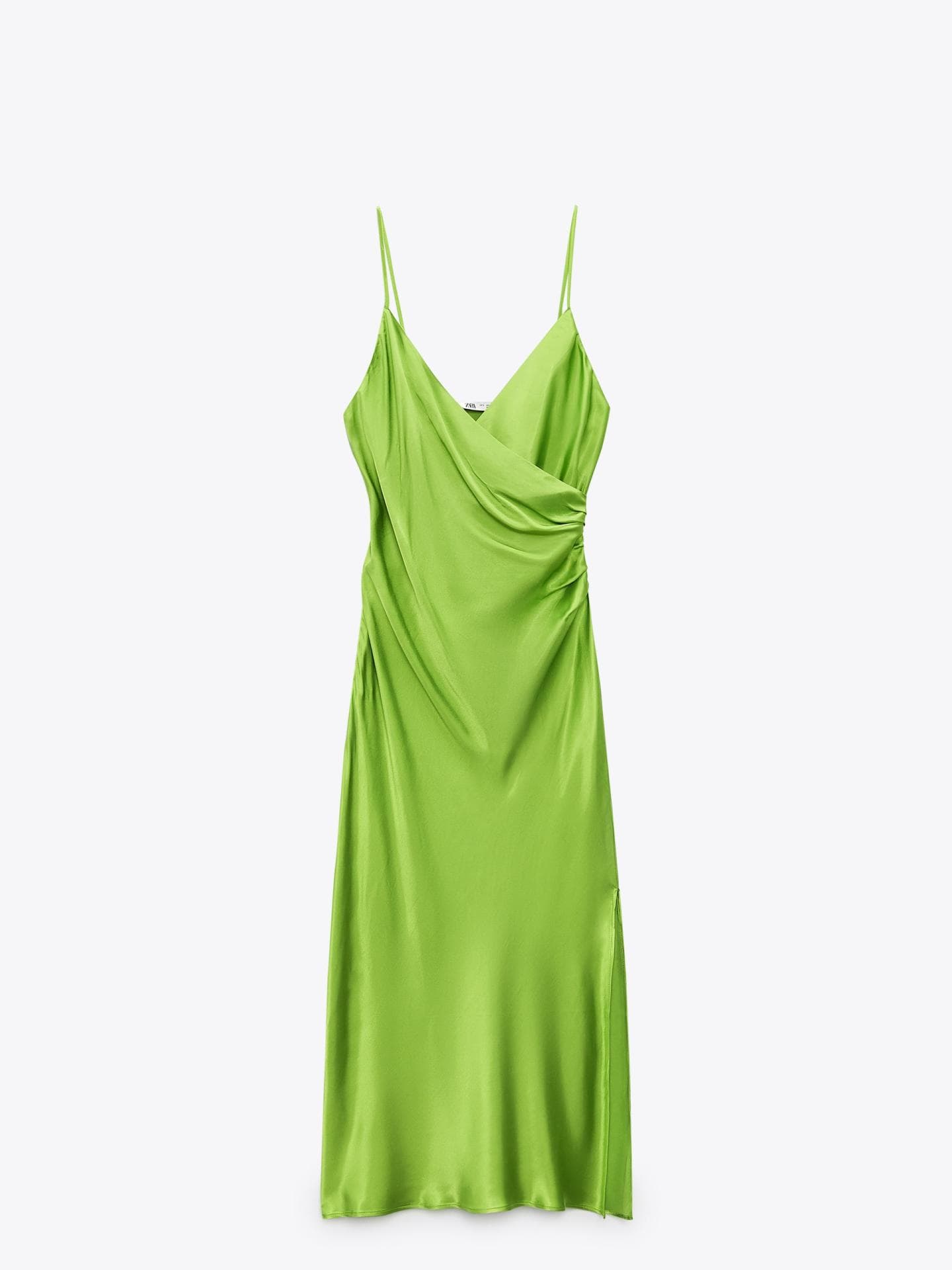 ZARA drapiertes Kleid grün Satin 