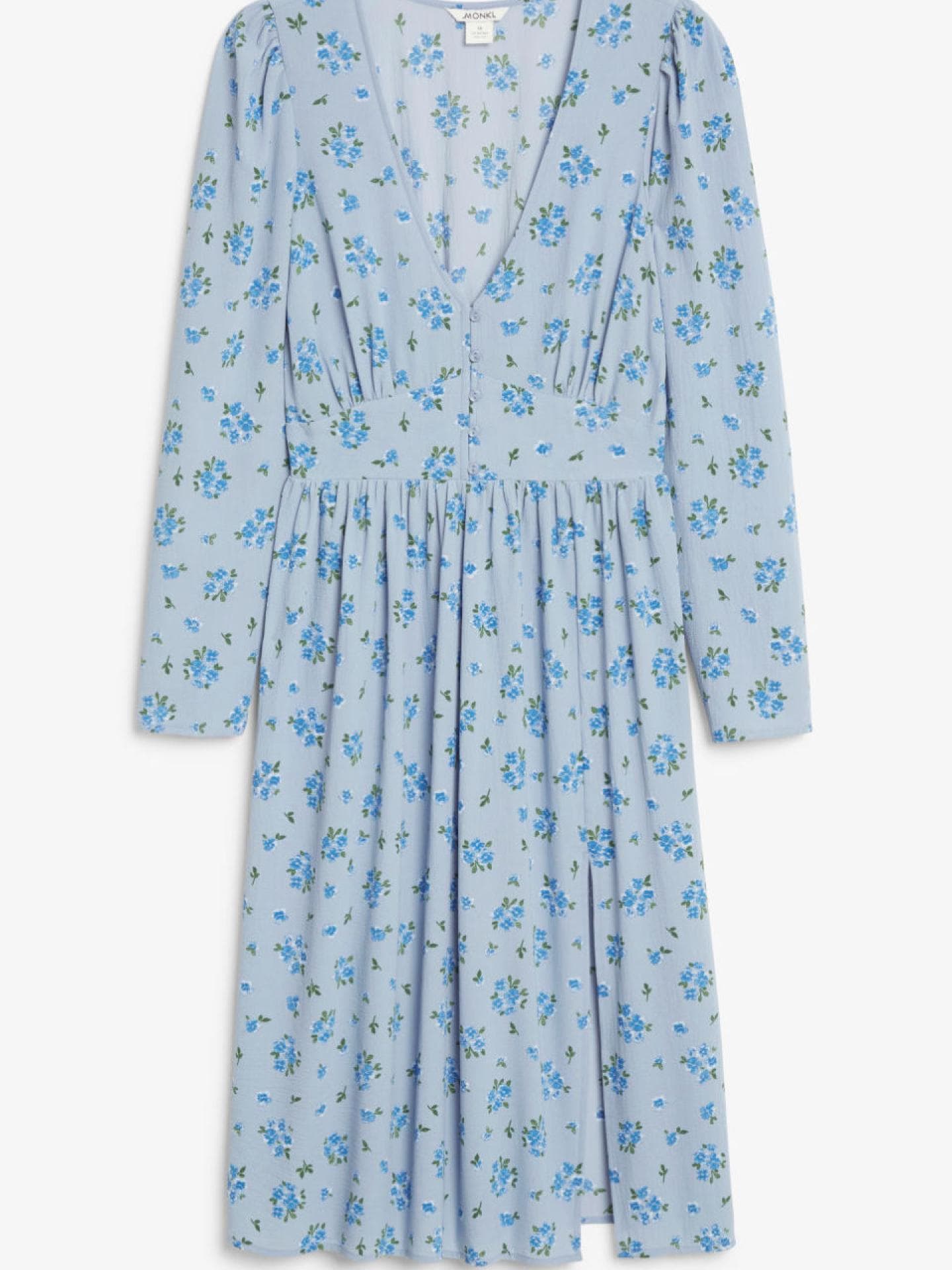 Blaues V-Ausschnitt-Midikleid mit Blumenmuster Monki