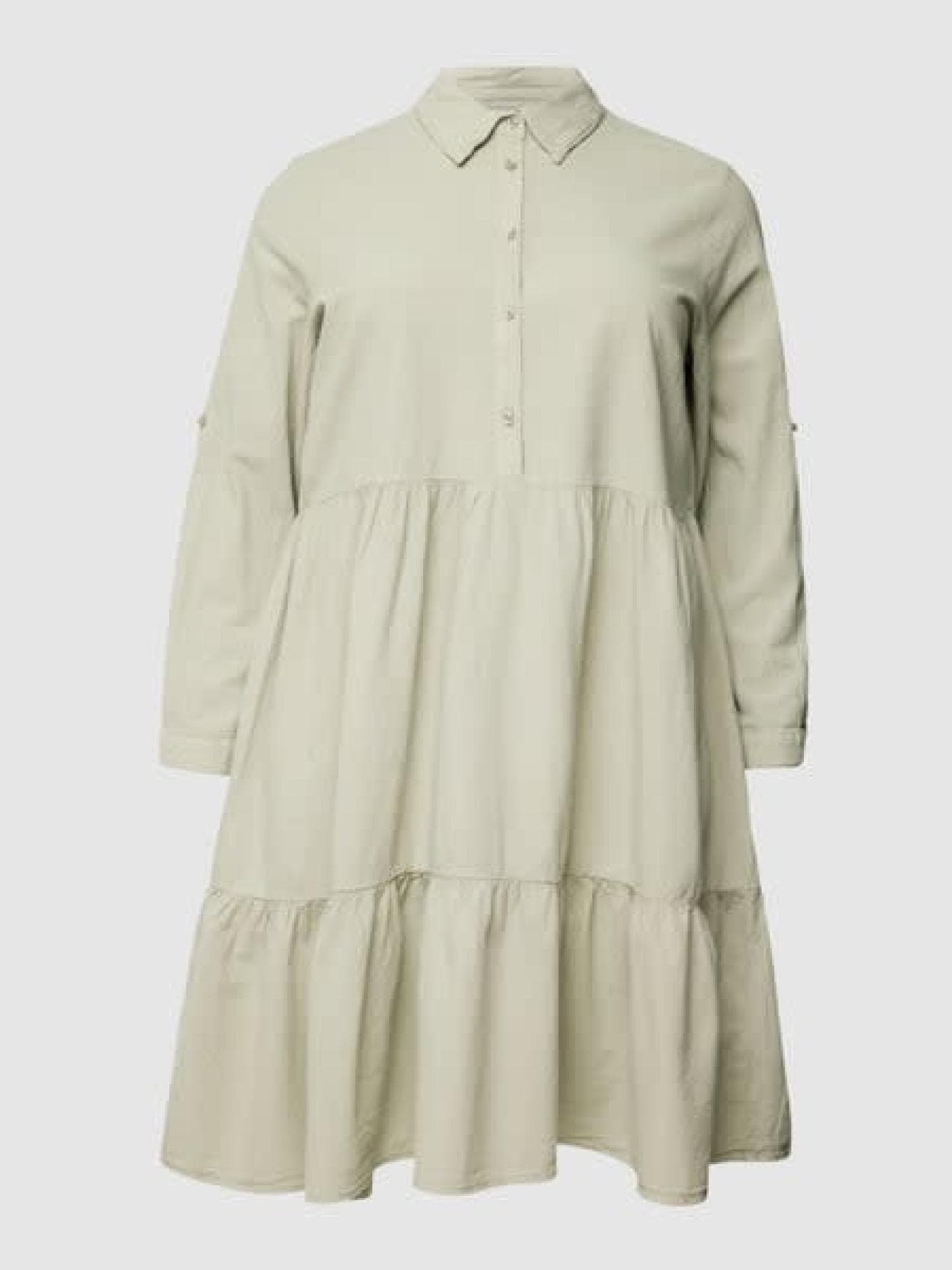 KAFFE Curve PLUS SIZE Knielanges Kleid mit Umlegekragen - Lindgrün