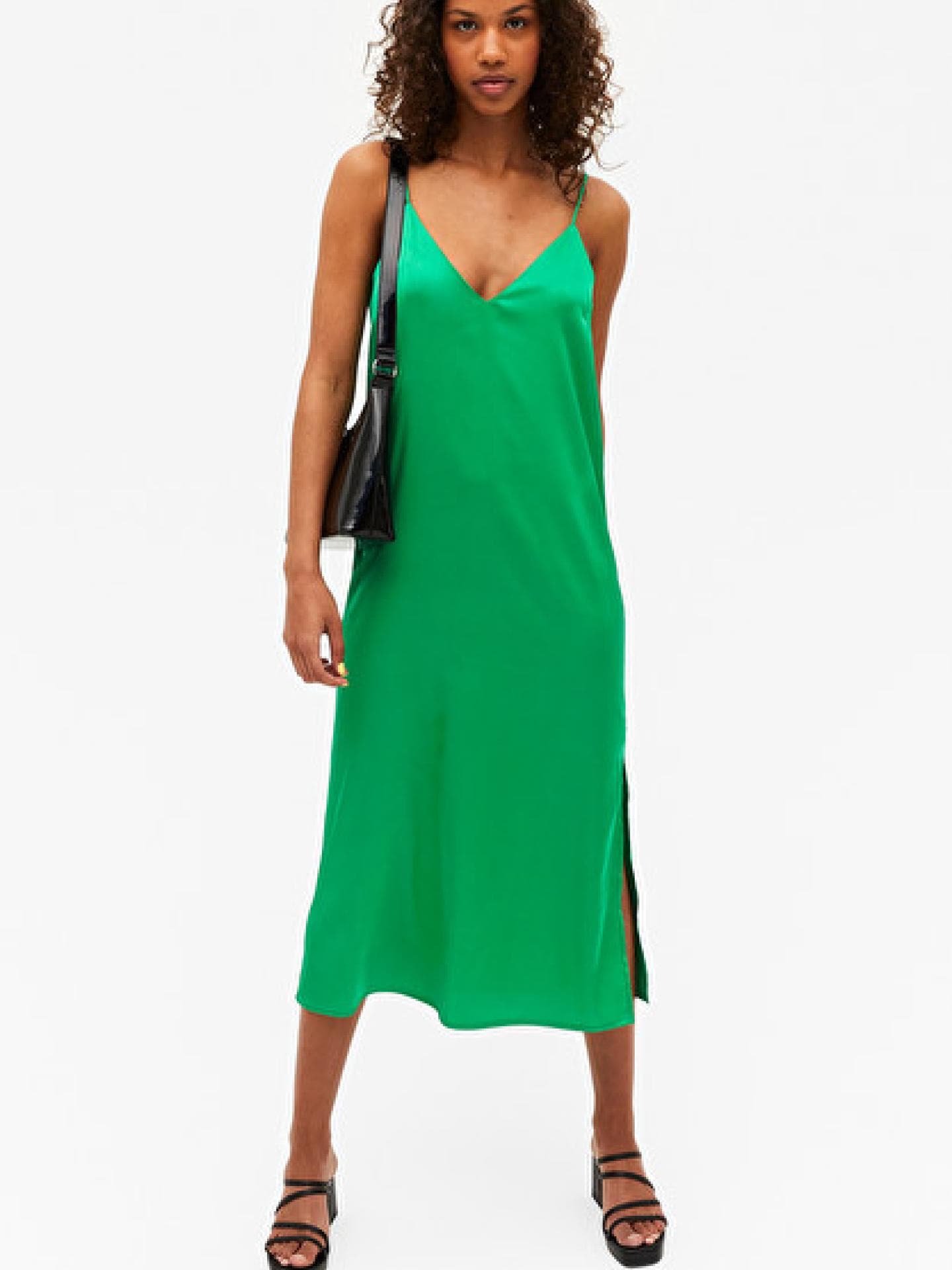 Langes grünes Slip-Kleid Monki