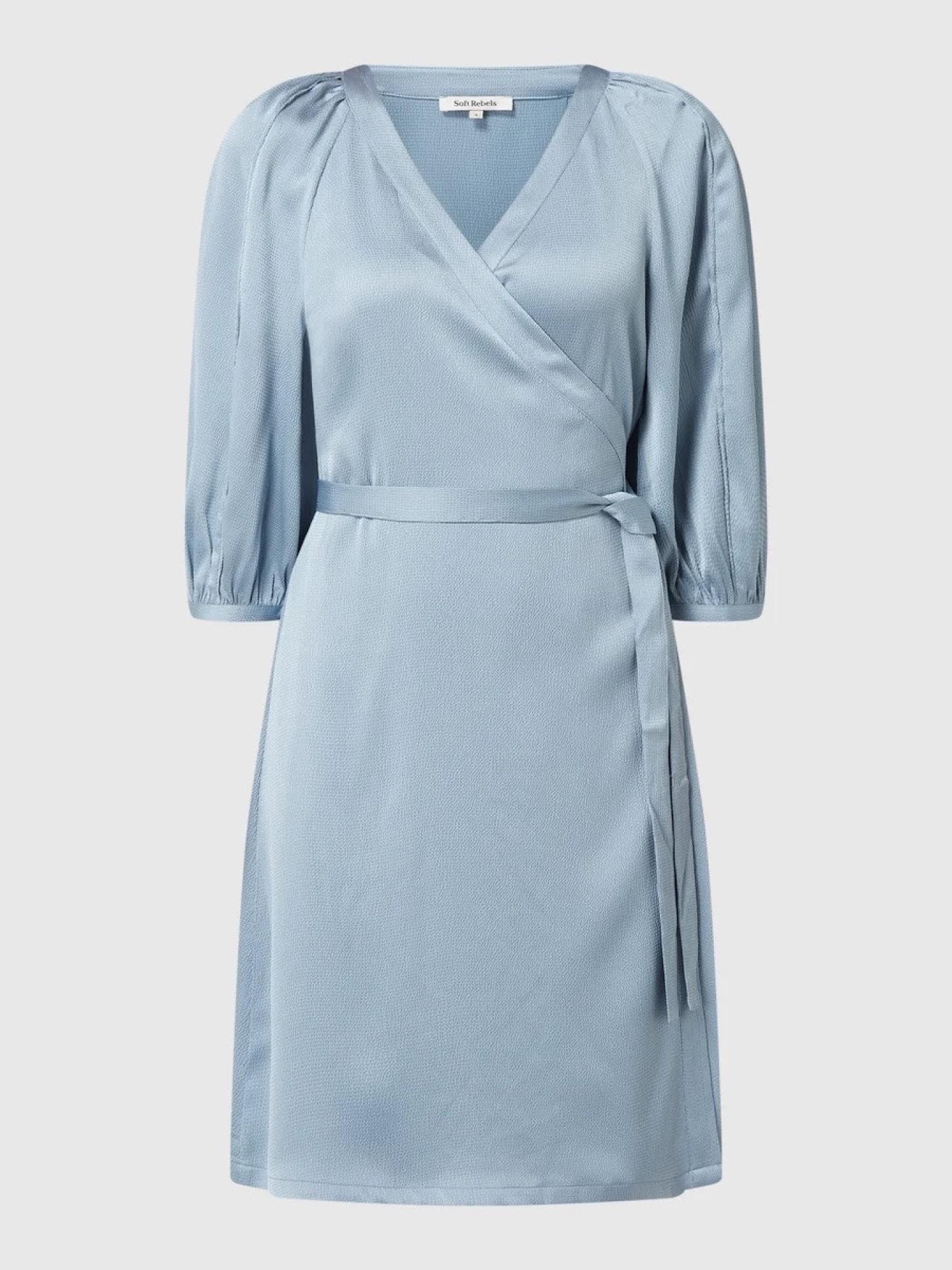 Soft Rebels Wickelkleid aus Satin Modell 'Harlow' - Eisblau Large
