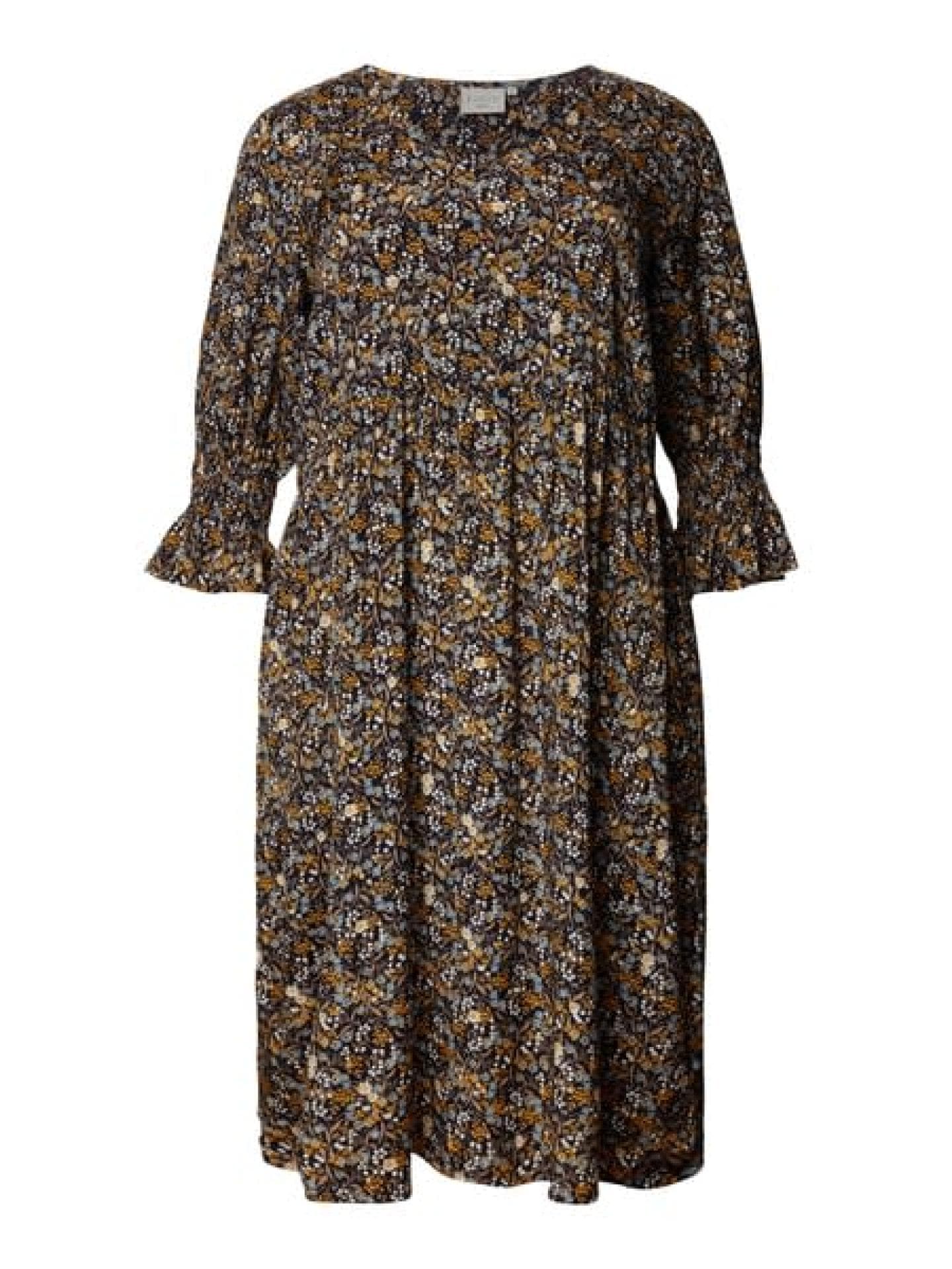 KAFFE Curve PLUS SIZE Midikleid mit floralem Muster - Dunkelblau