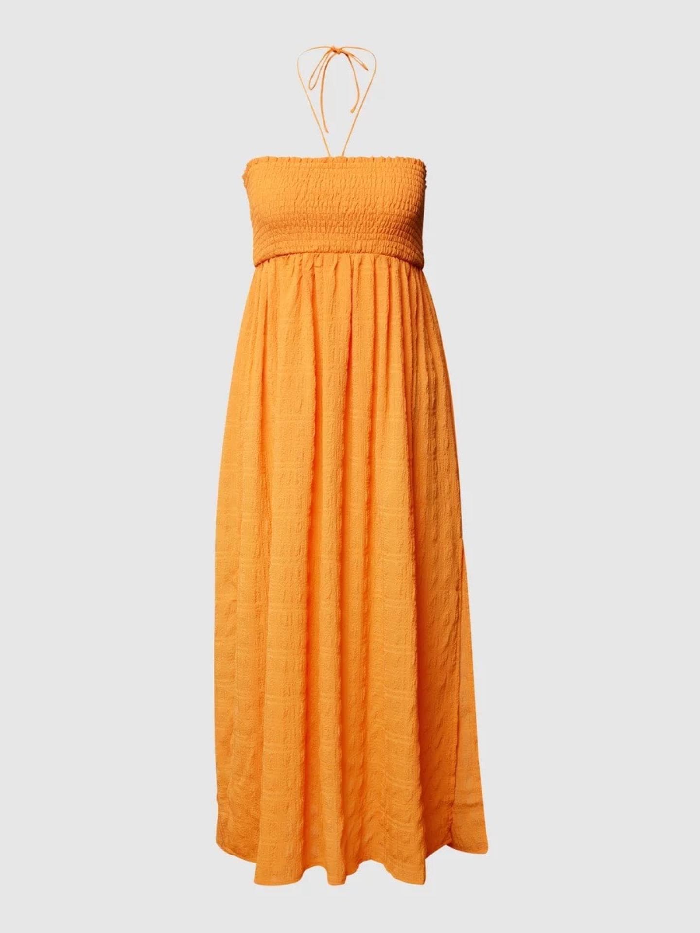 REVIEW Maxikleid mit Smok-Einsatz - Orange