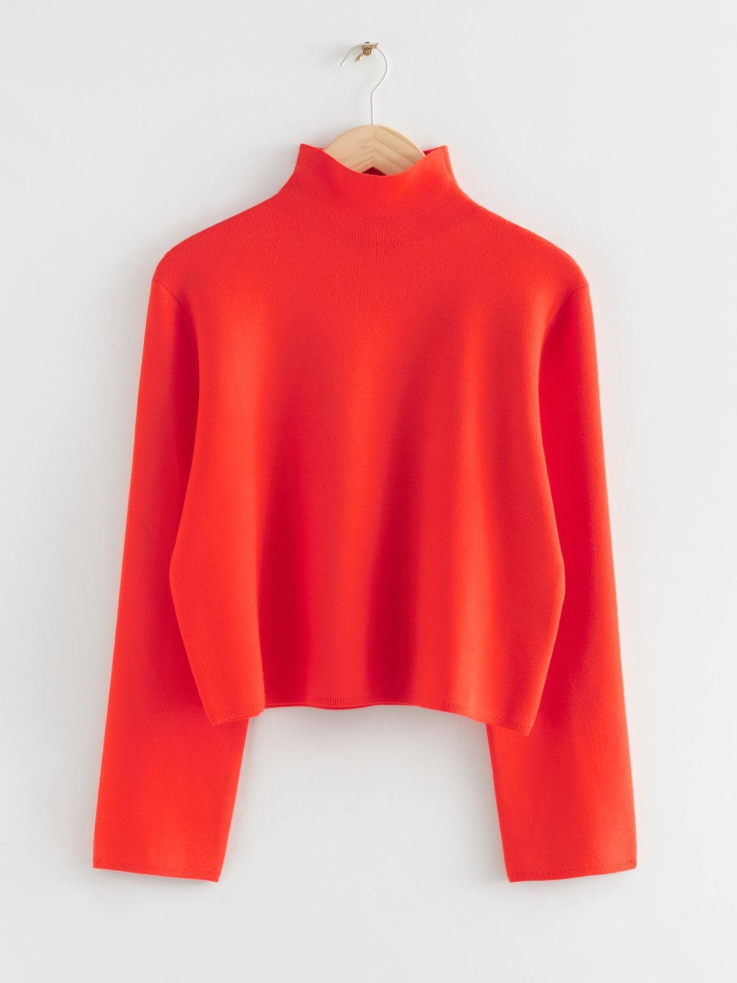 Kastiger Strickpullover mit Rollkragen &other Stories Orange Rot