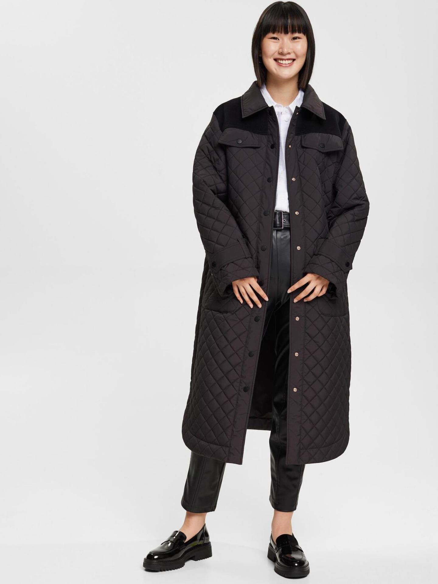 ESPRIT Collection Langer Steppmantel schwarz