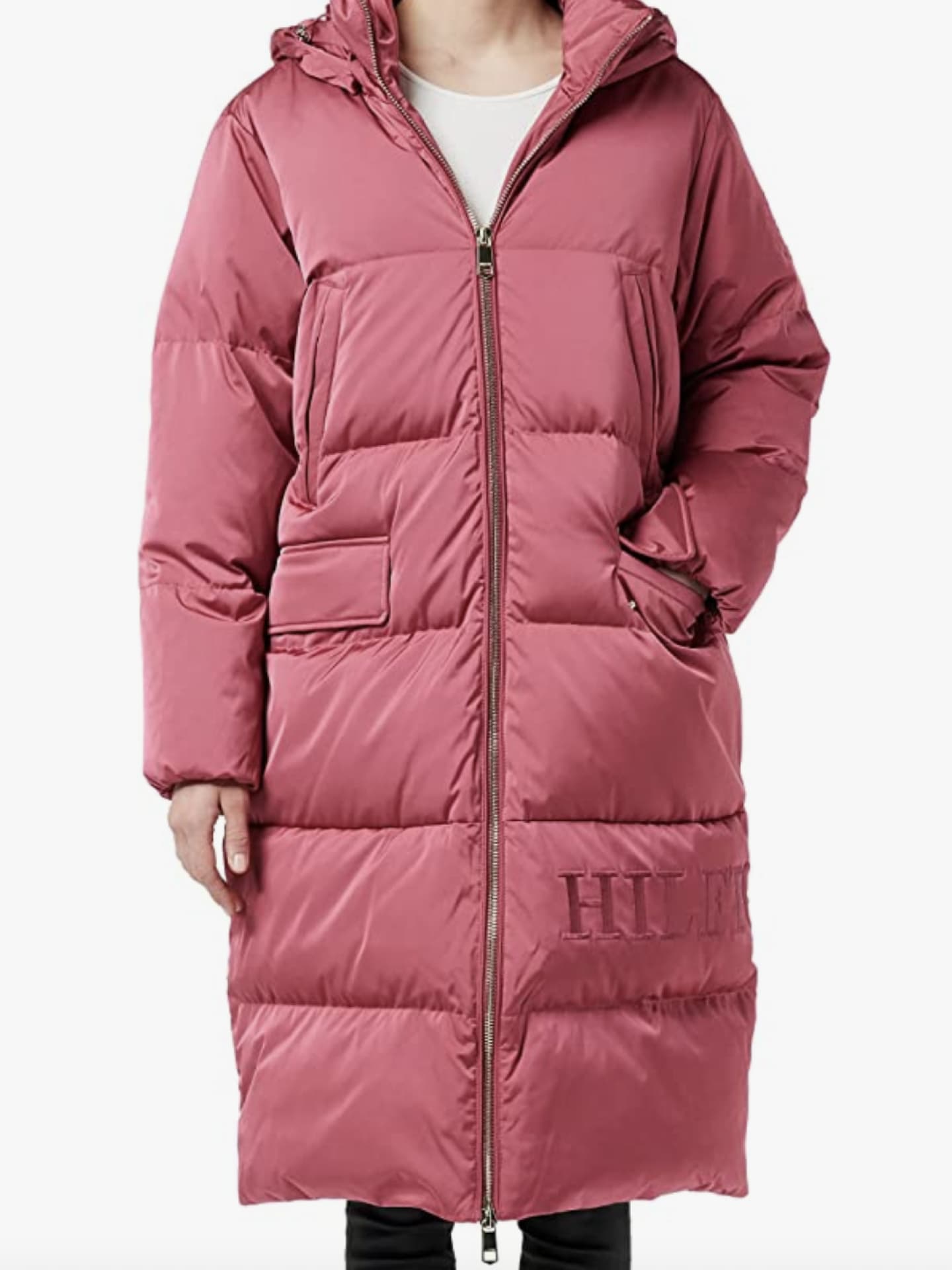 Tommy Hilfiger Damen Maxi, mit Kapuze aus Satin-daunen Gewebte Mäntel 