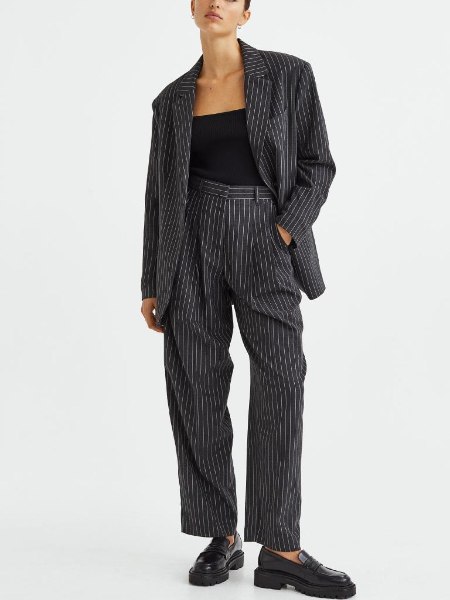Elegante Hose Dunkelgrau Nadelstreifen Schwarz grau H&M