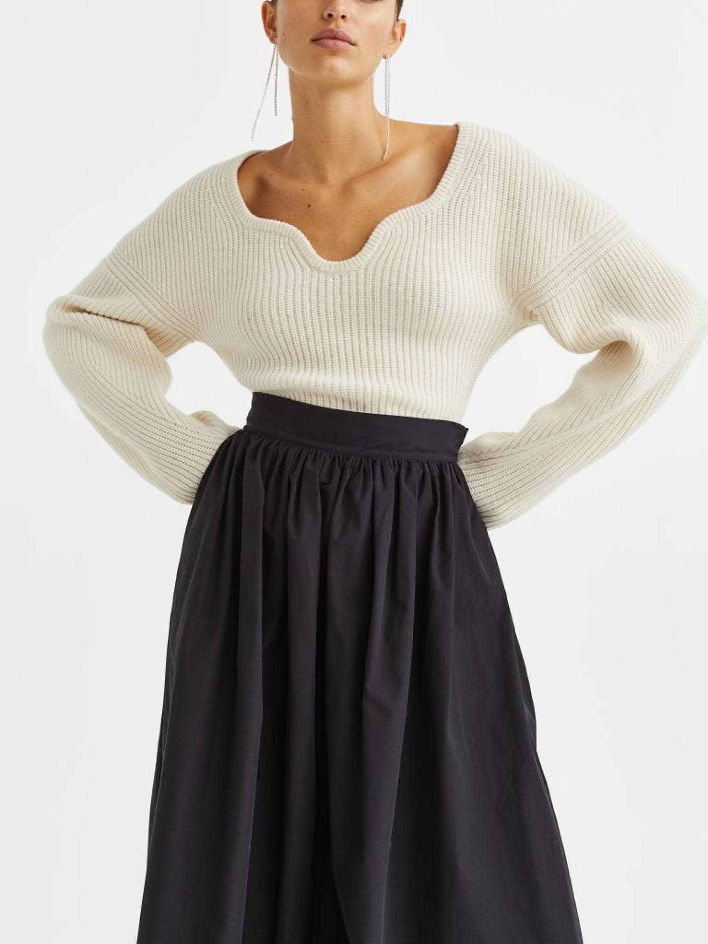 Gerippter Wollpullover cremefarben H&M