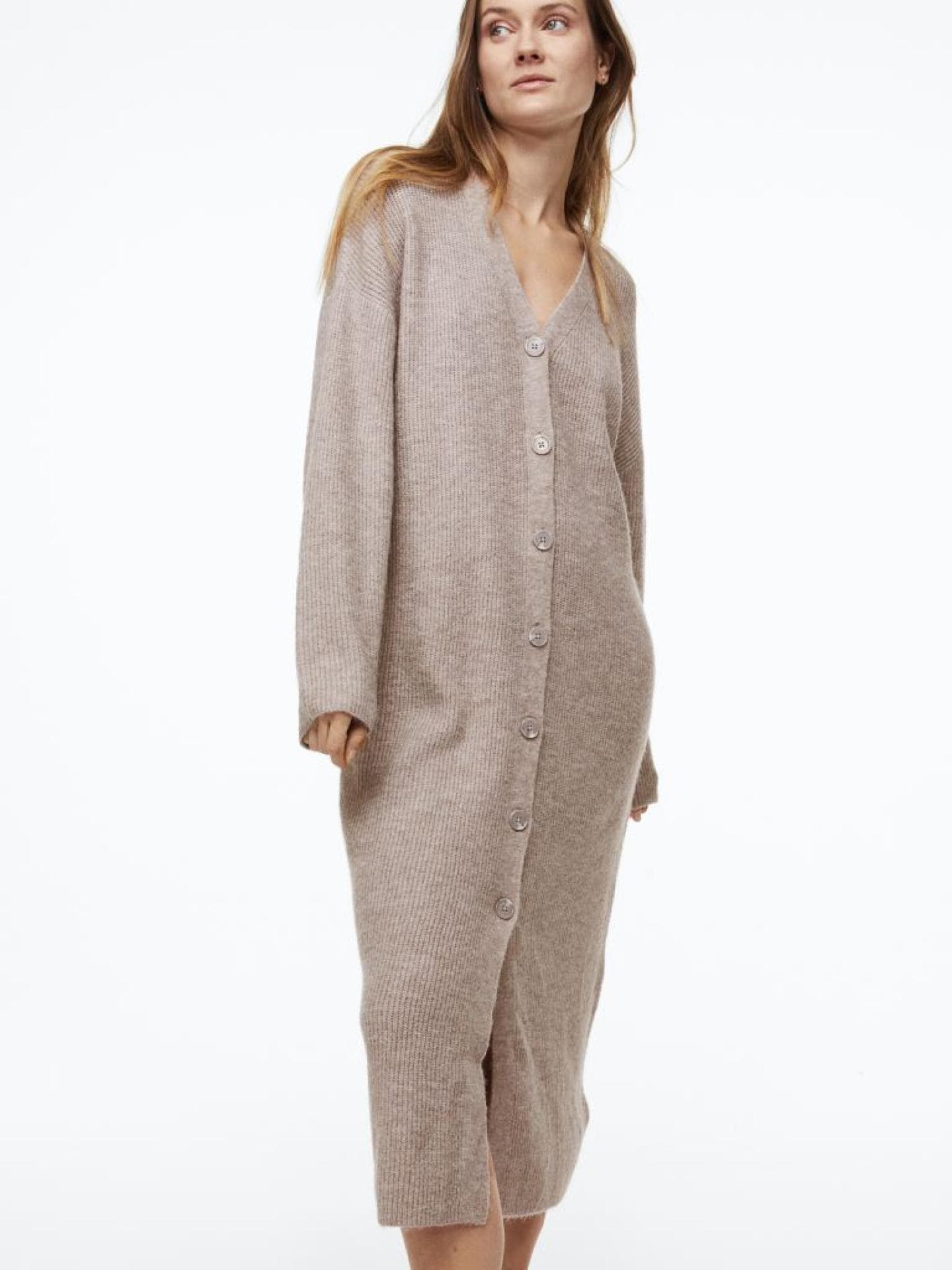 Geripptes Cardigan-Kleid Greige H&M