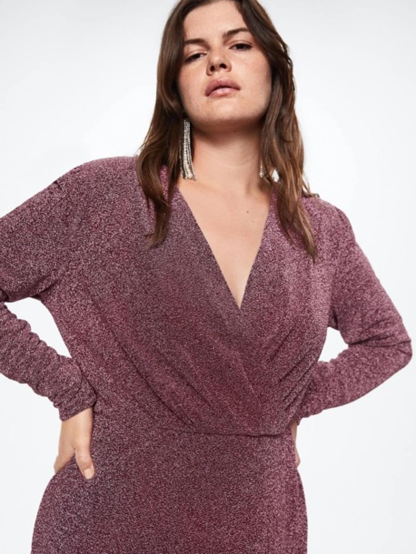 Kleid mit glänzender Textur pink Pailletten MANGO Medium