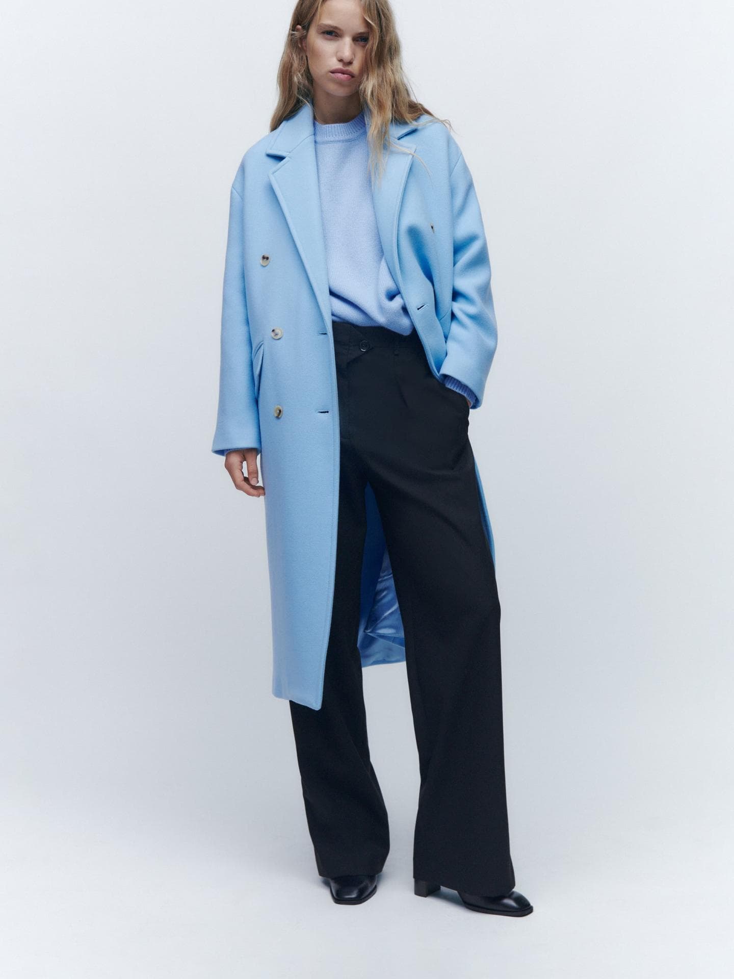 OVERSIZE-MANTEL AUS WOLLMISCHGEWEBE Himmelblau ZARA