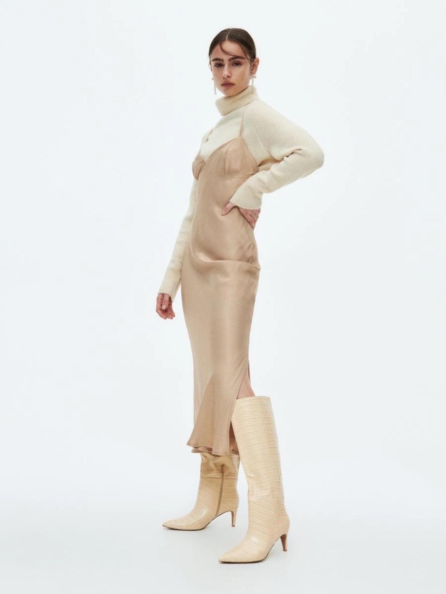 Stiefel aus Krokodillederimitat beige RESERVED Large