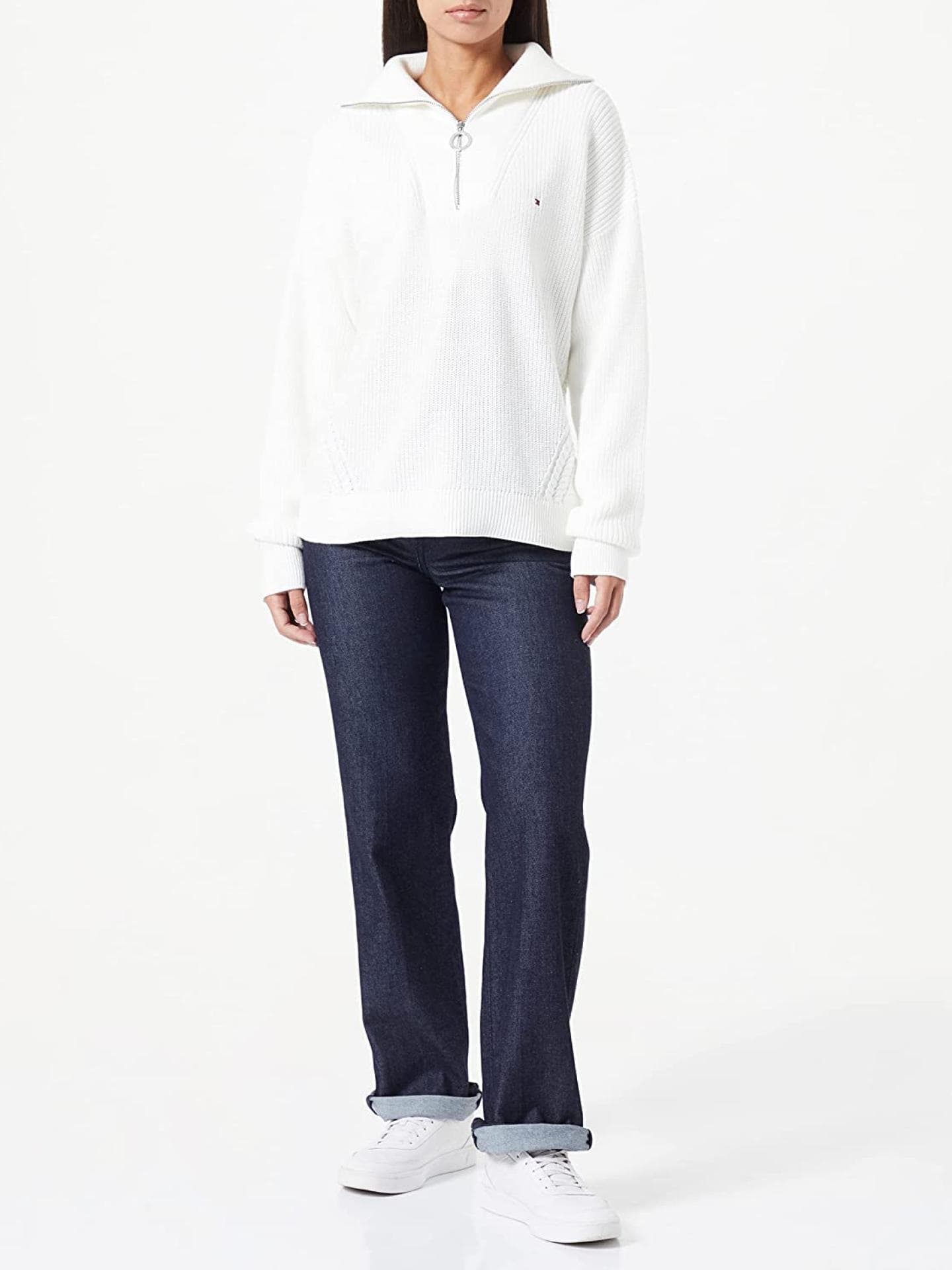Tommy Hilfiger Damen Hayana Cable Zip-up Sweater Pullover weiß