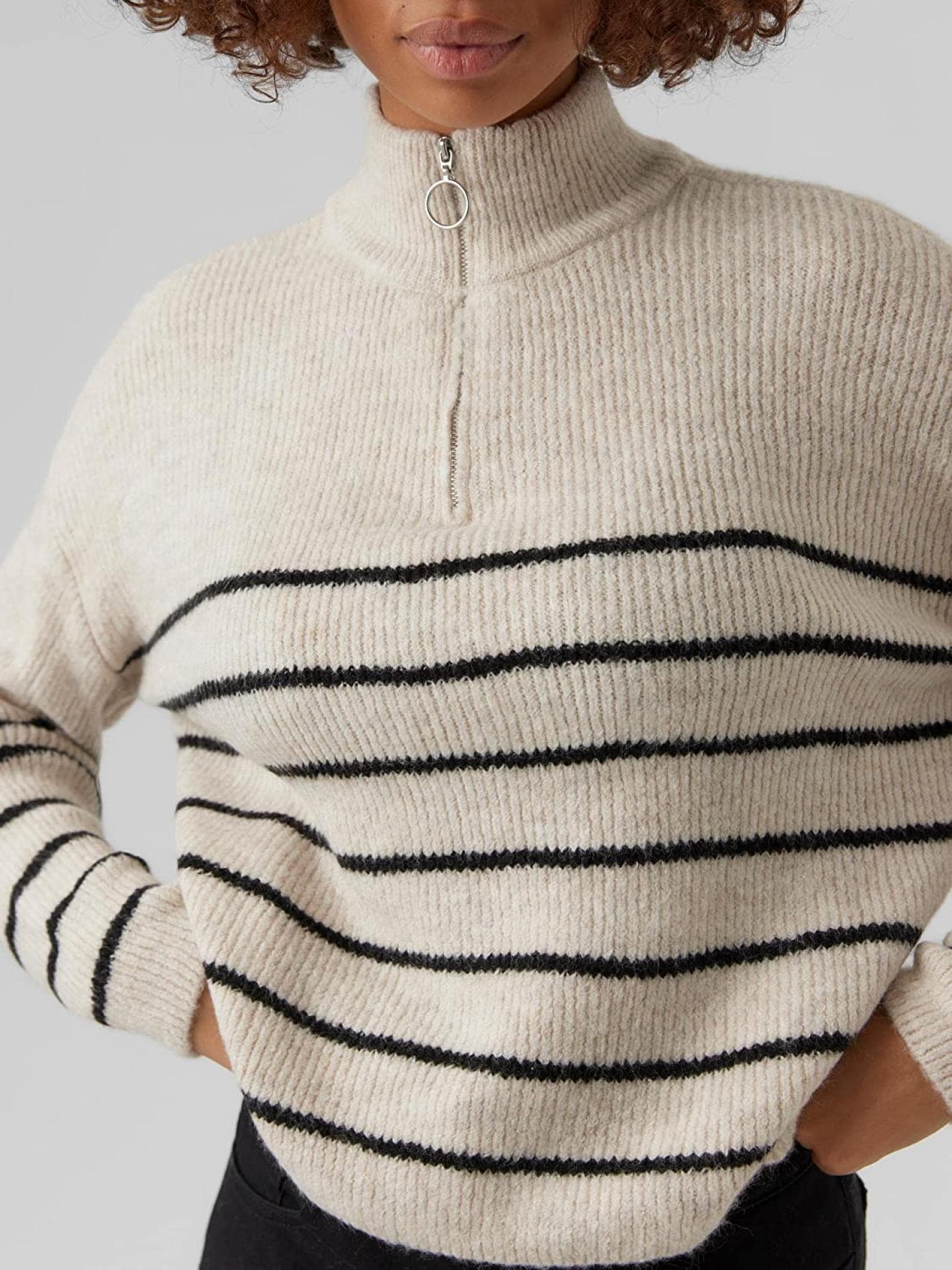 VERO MODA Damen Vmolina Ls Highneck Zipper Blouse Noos Pullover