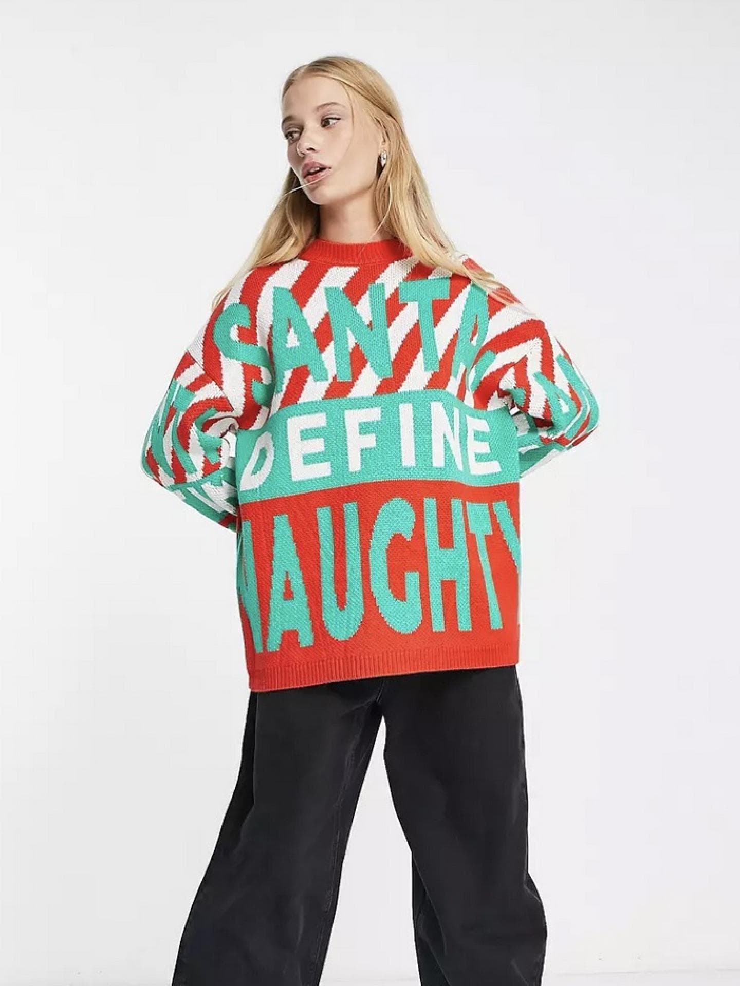 ASOS DESIGN – Weihnachtspullover mit „Santa define naughty“-Schriftzug