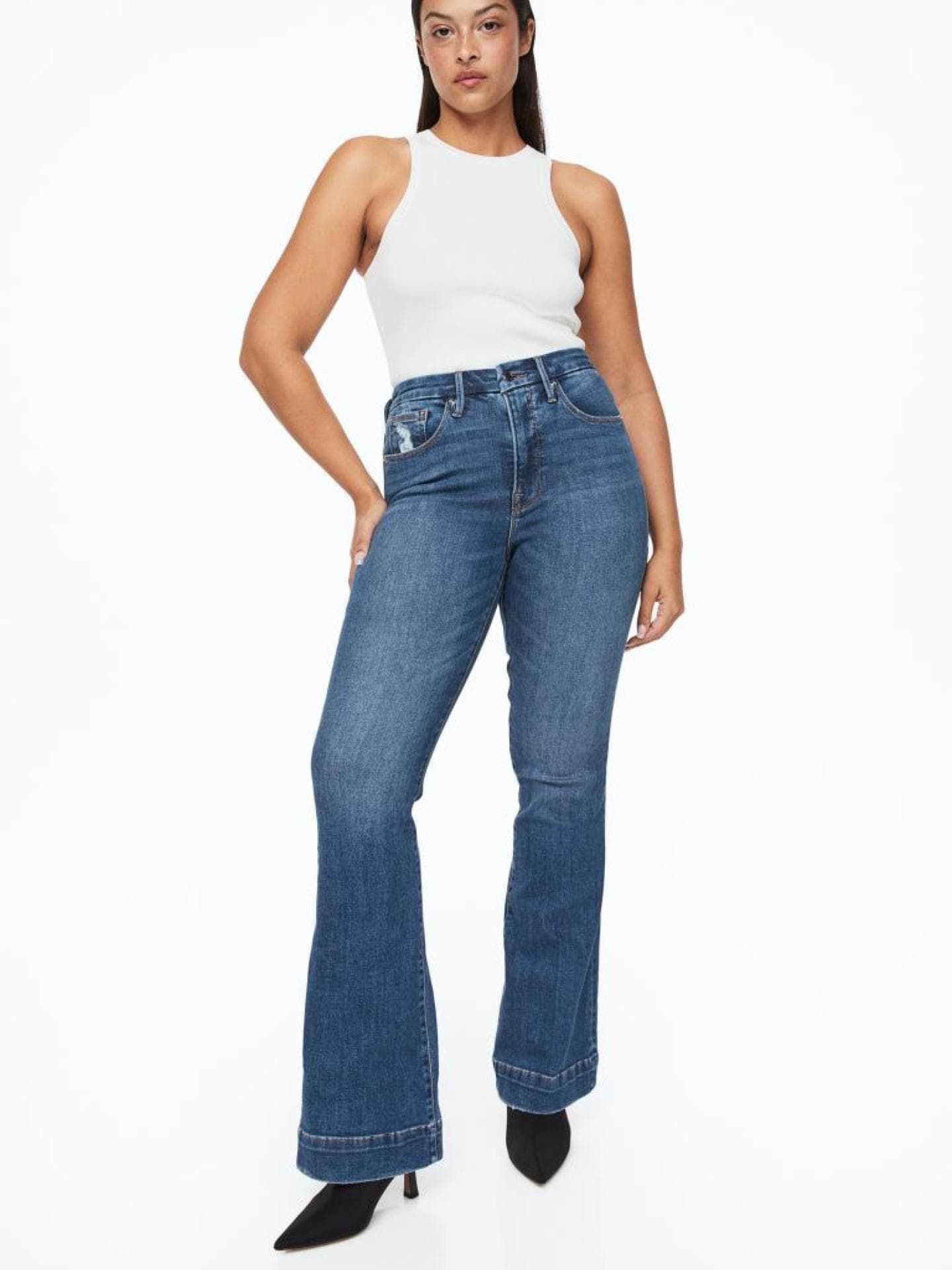 Good Legs Flare Trouser Hem Jeans good american