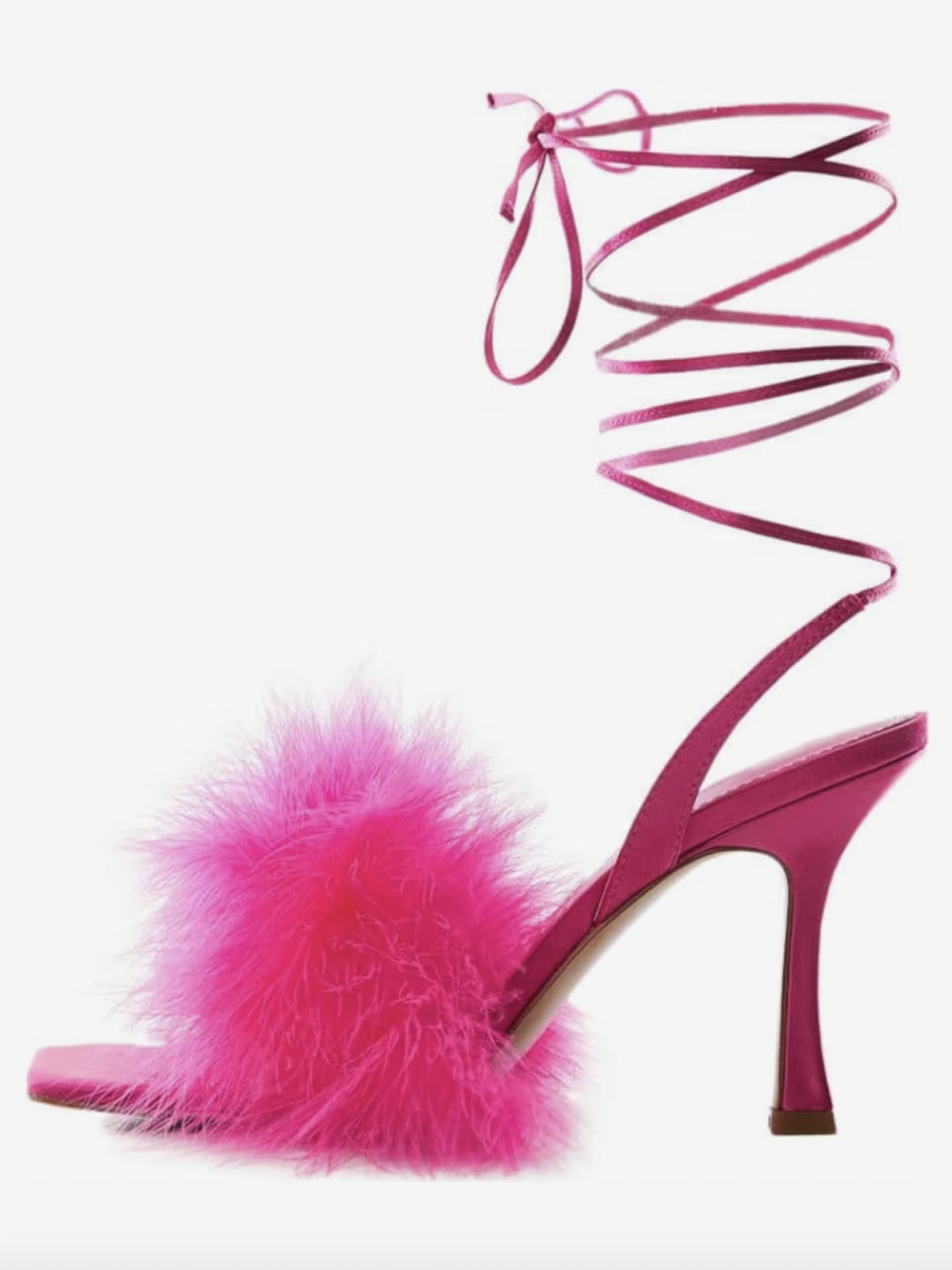 Mango pinker High Heel mit Federn und Schnürungen