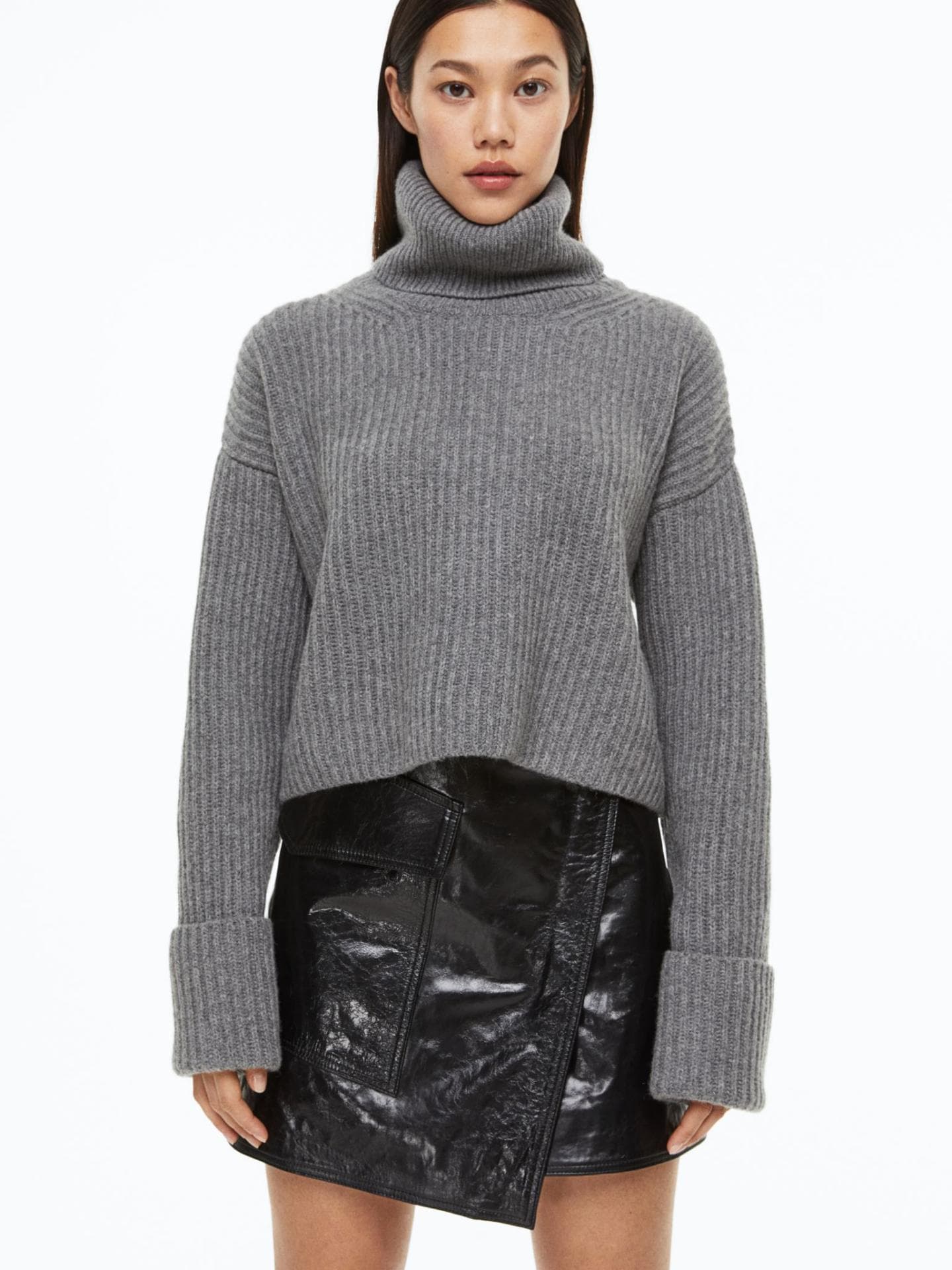 Wickelrock aus Leder in Schwarz aus der Premium Selection von H&M