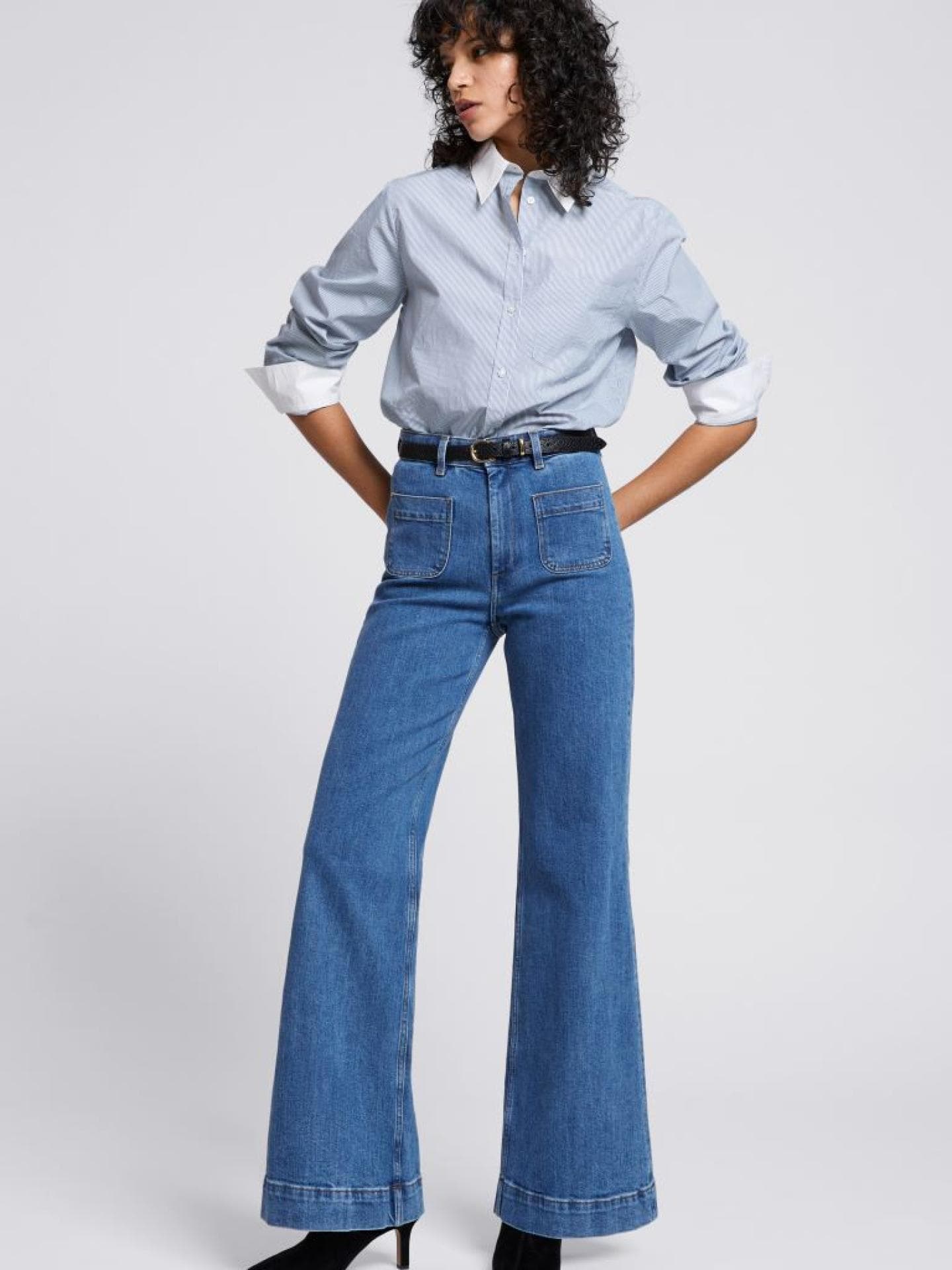 Flared High-Rise-Jeans & other stories blau