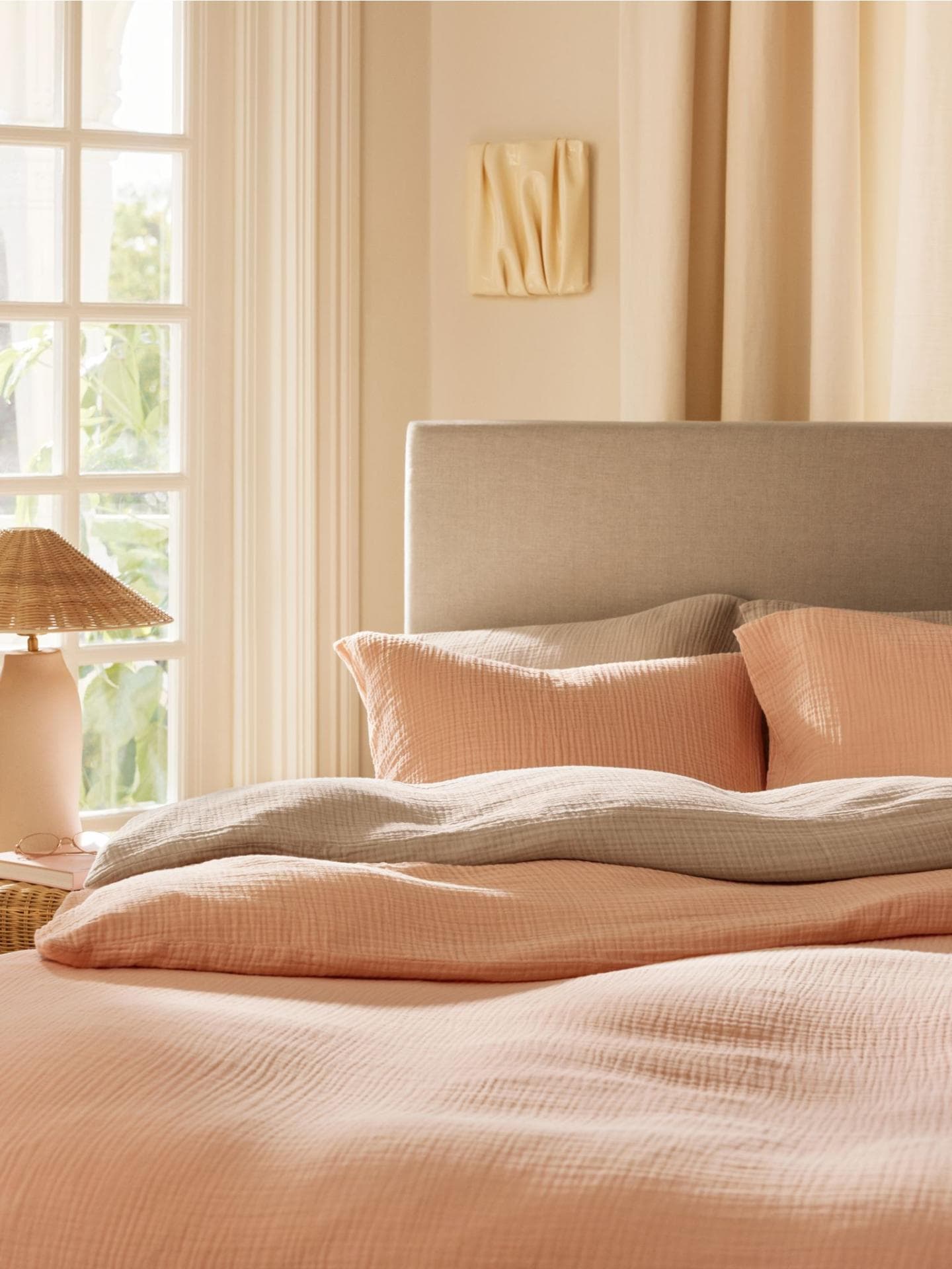 Musselin-Bettwäsche für Doppelbett hellorange