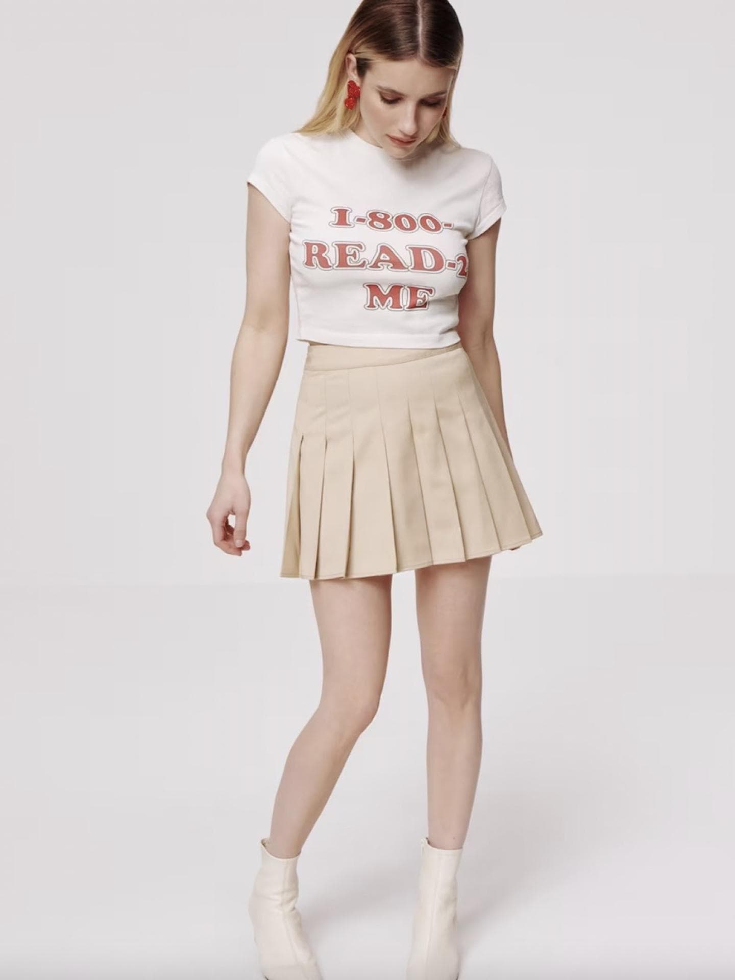 Beiger Rock mit Falten-Optik von Daahls by Emma Roberts über About You, ca. 50 Euro
