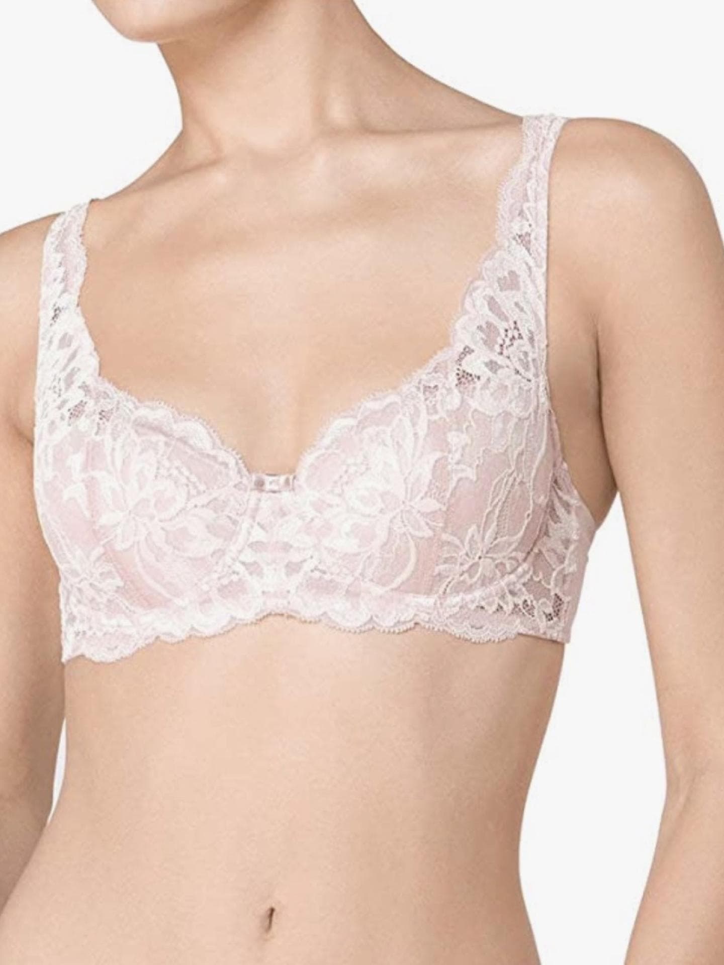Schalen BH mit Bügel in Weiß und Blumen-Spitze von Triumph über Amazon, ab ca. 21 Euro