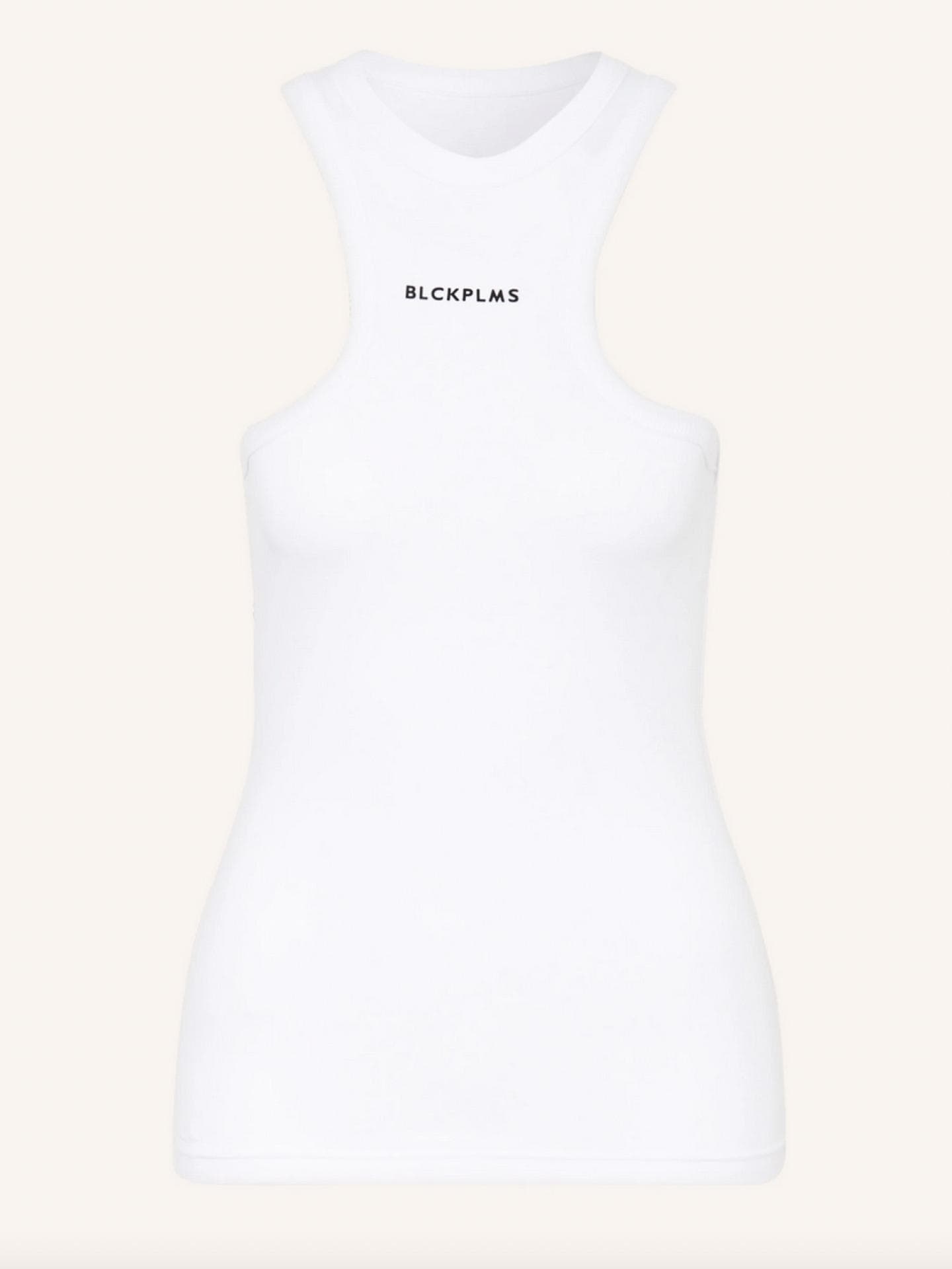 Weißes Top mit Racerback und Label-Schriftzug von Black Palms über Breuninger, ca. 90 Euro