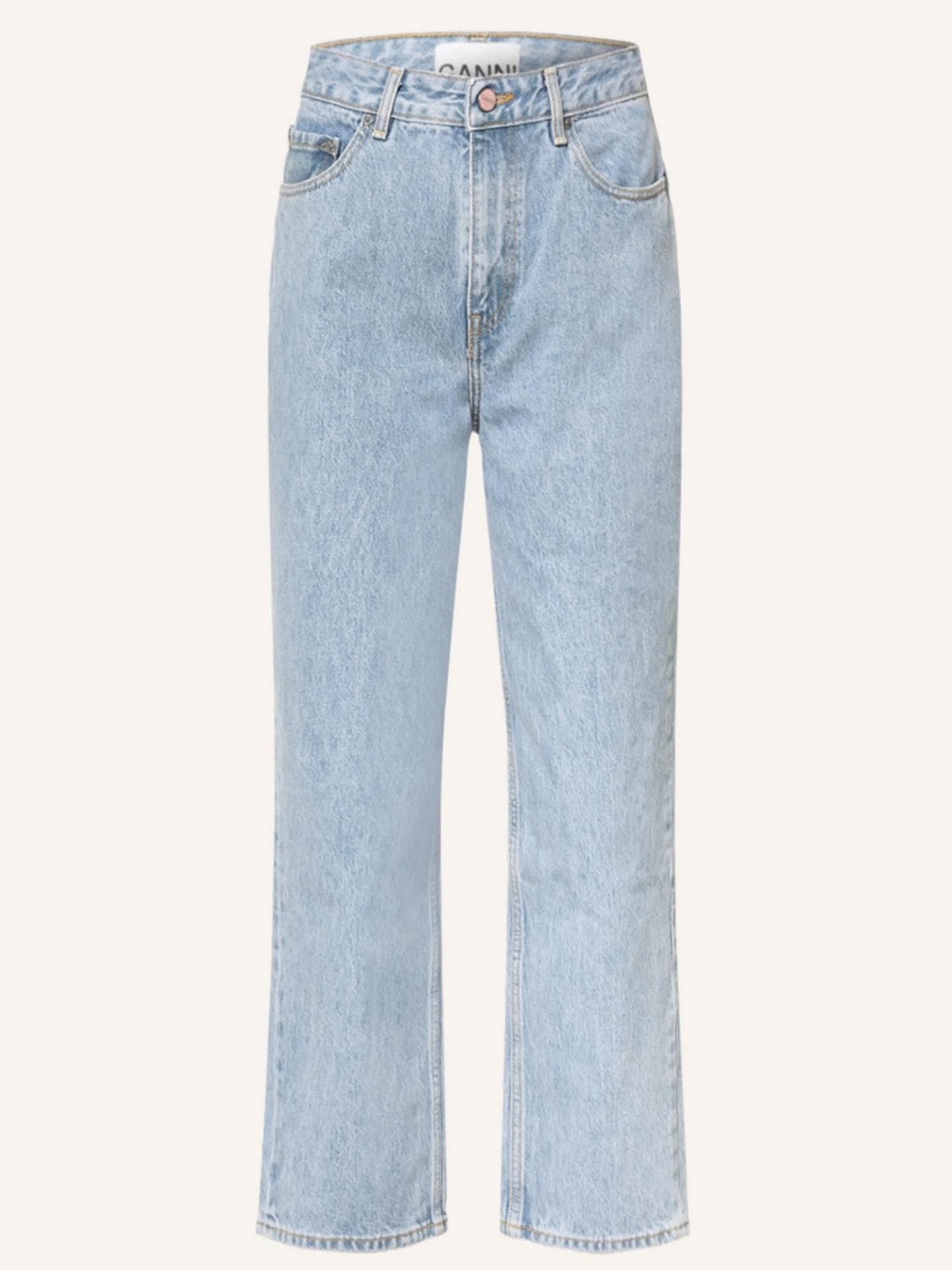 Jeans im Loose-Wide Fit von Ganni in einem hellen Blau über Breuninger, ca. 180 Euro