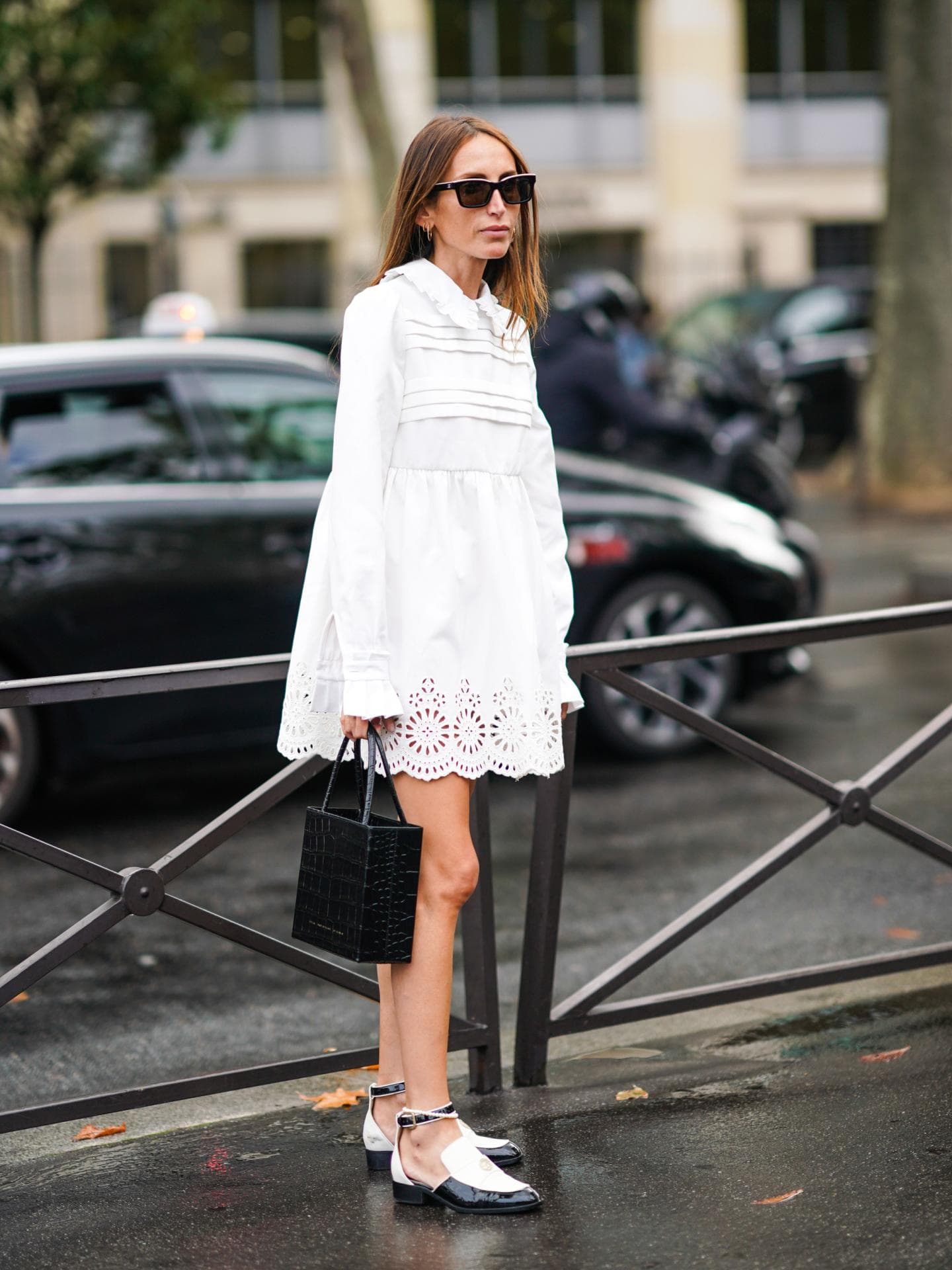 Streetstyle weißes Kleid mit Lochstickerei