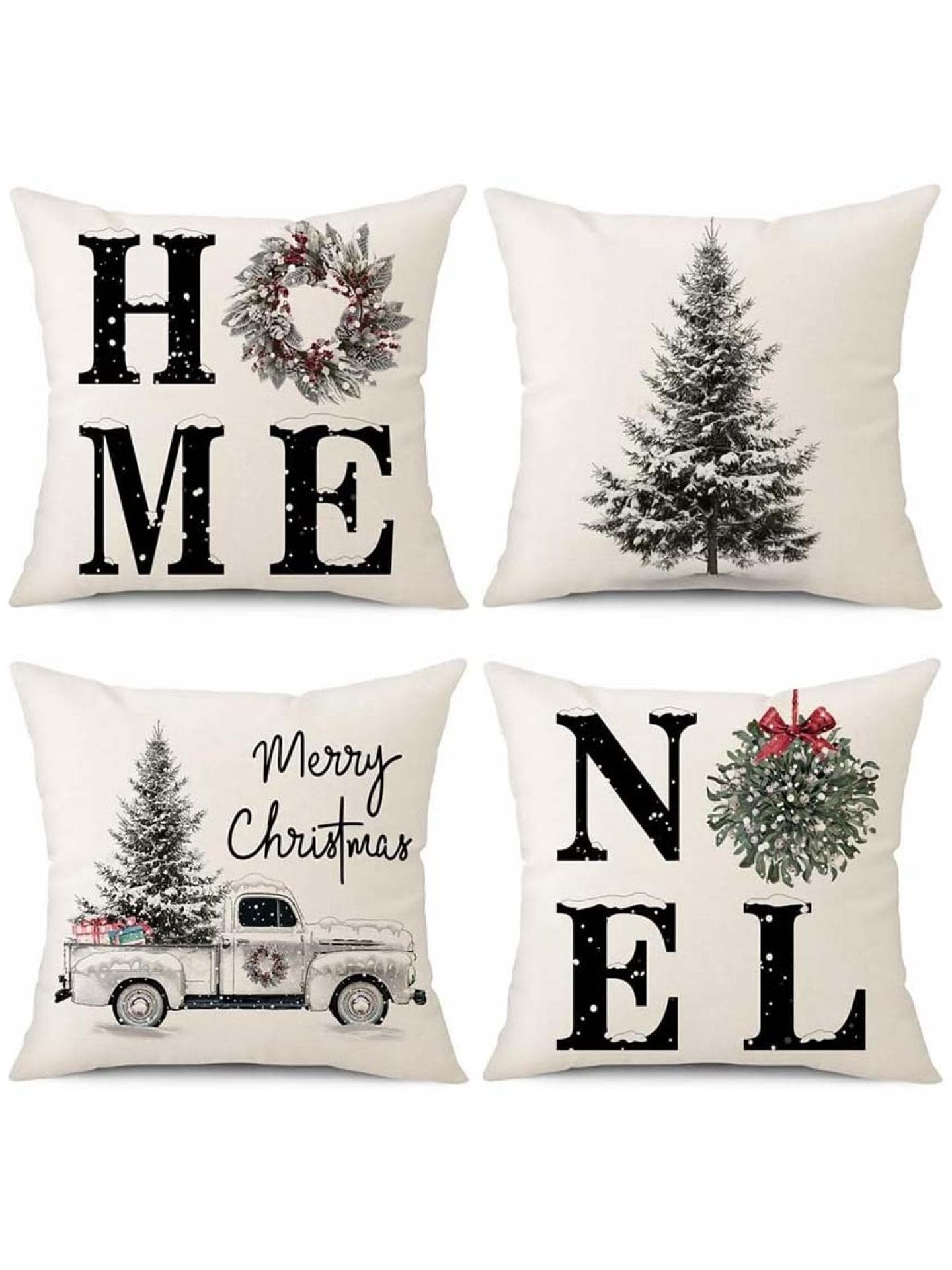 4er-Set Kissenbezüge mit weihnachtlichen Motiven