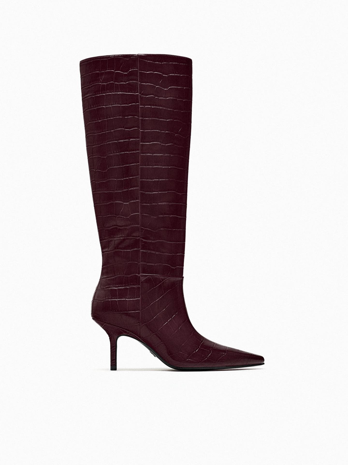 LEDERSTIEFEL IN KROKO-OPTIK MIT ABSATZ zara cherry red