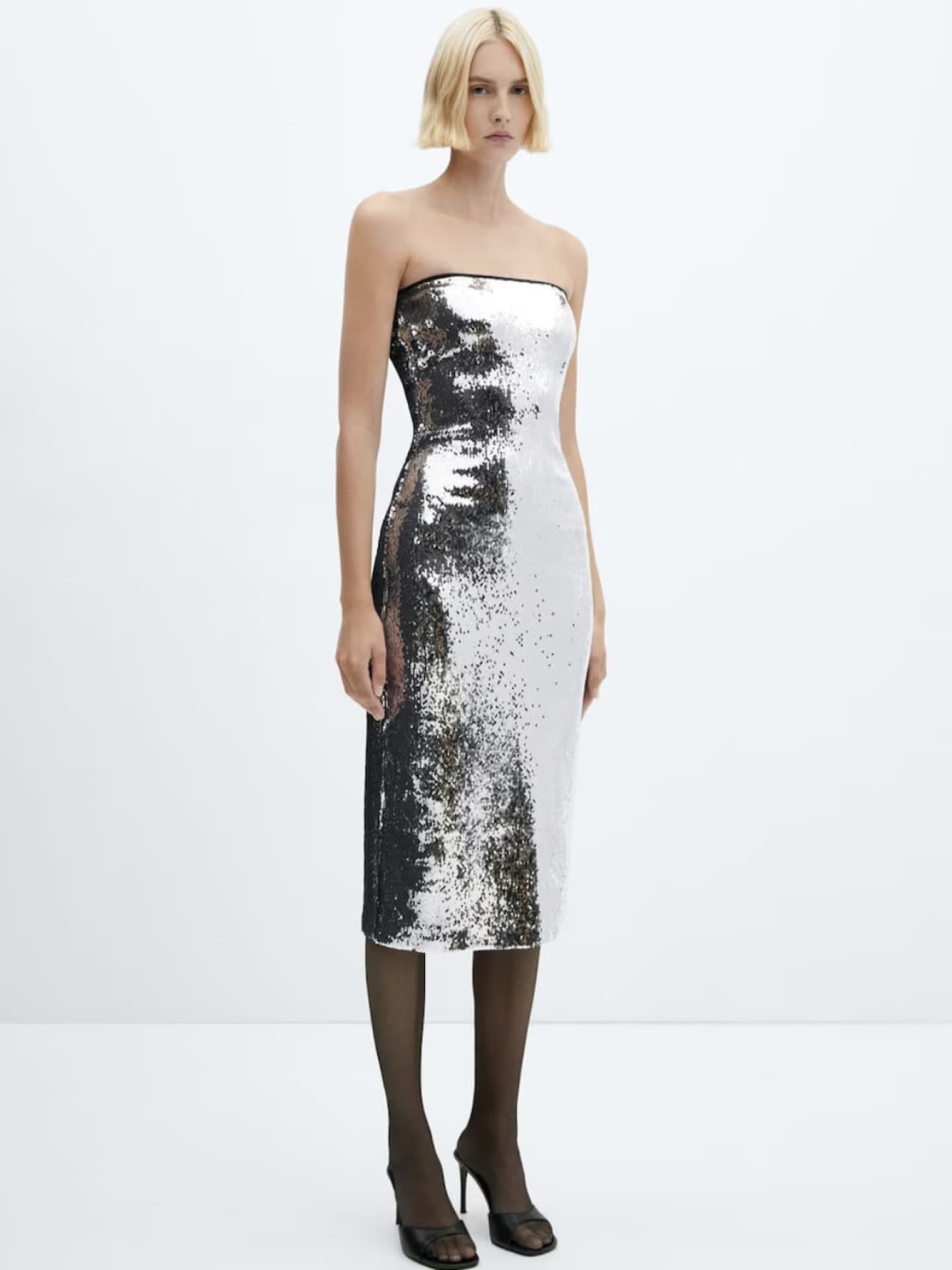 Bandeaukleid von Mango mit Pailletten Midilänge